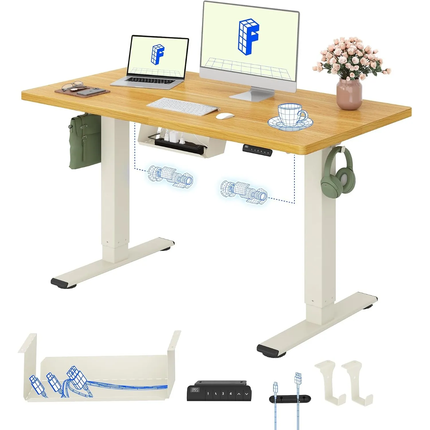 FLEXISPOT Höhenverstellbarer Schreibtisch elektrisch, Doppelmotor 120x80 cm