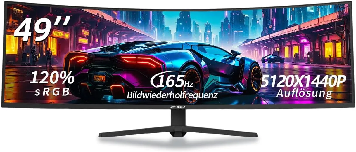 CRUA 49 inch Curved Gaming Monitor, Ultrawide Curved Monitor, DQHD (5120 x 1440), 144 Hz/165 Hz, 120% sRGB, 1500R, 32:9…