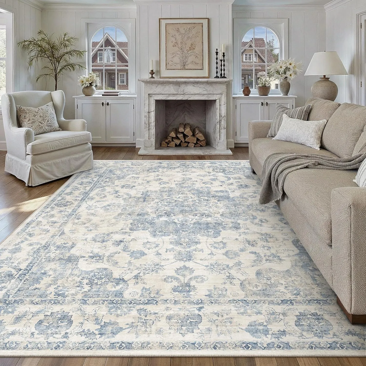 HUGEAR Vintage Groß Teppich Wohnzimmer 300x400cm Blau Retro Rugs for Living Room Weich rutschfest Waschbarer Tepich Kur…