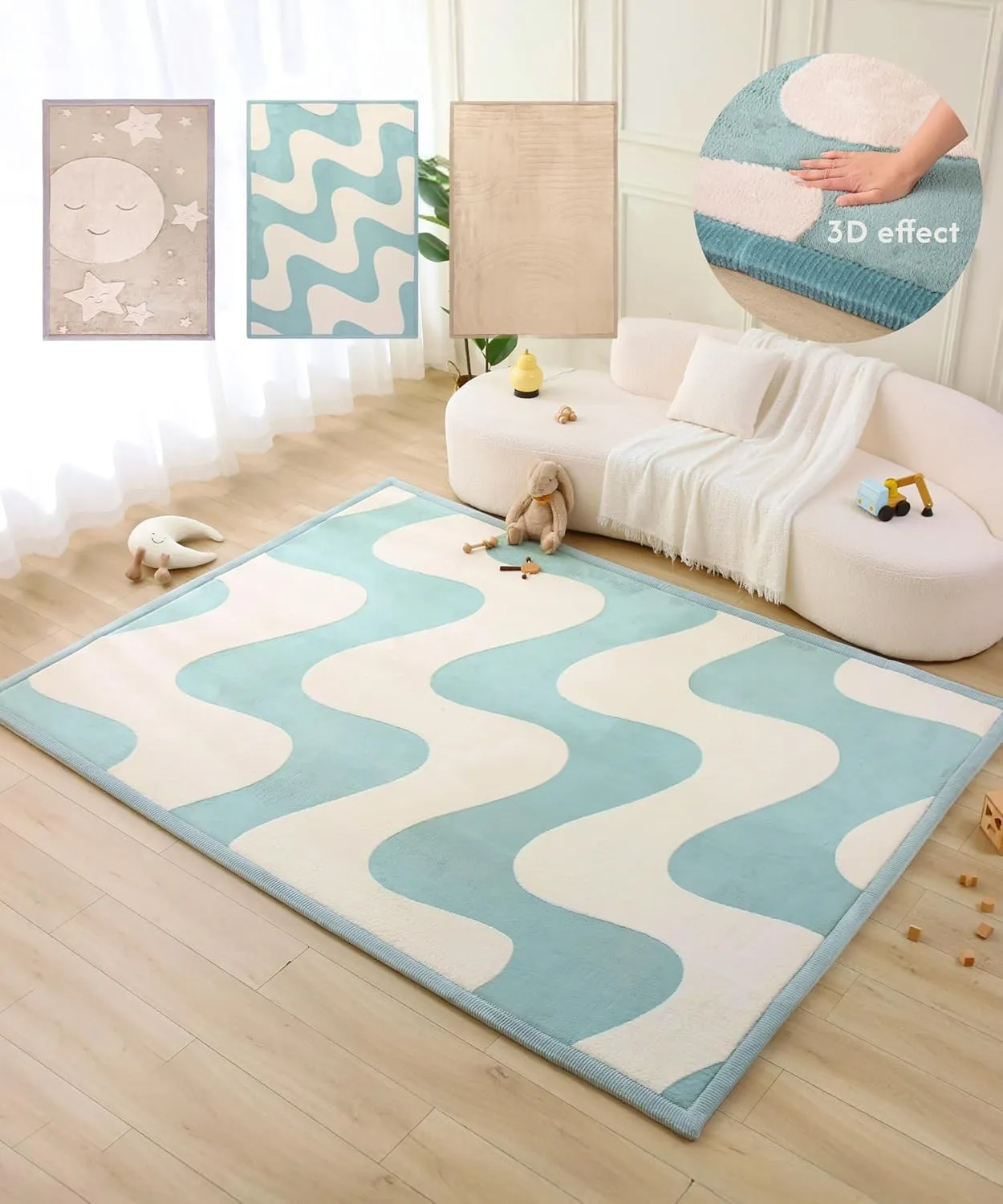 Cloud Soft Baby Play Mat, 280 x 200 x 2.5 cm, Waves, Rug for Children's Room with High-Quality Memory Foam, Baby Crawli…