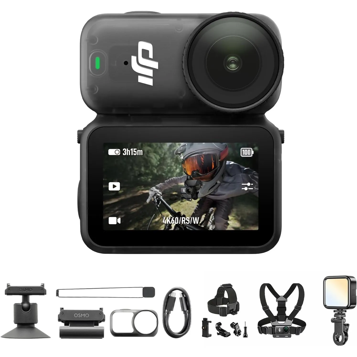 DJI Osmo Nano Standard Combo 64GB mit Fahrrad Set + Selfie Licht- 4K/60fps kleine Mini-Cam mit 1/1,3″ Sensor, 143° Weit…