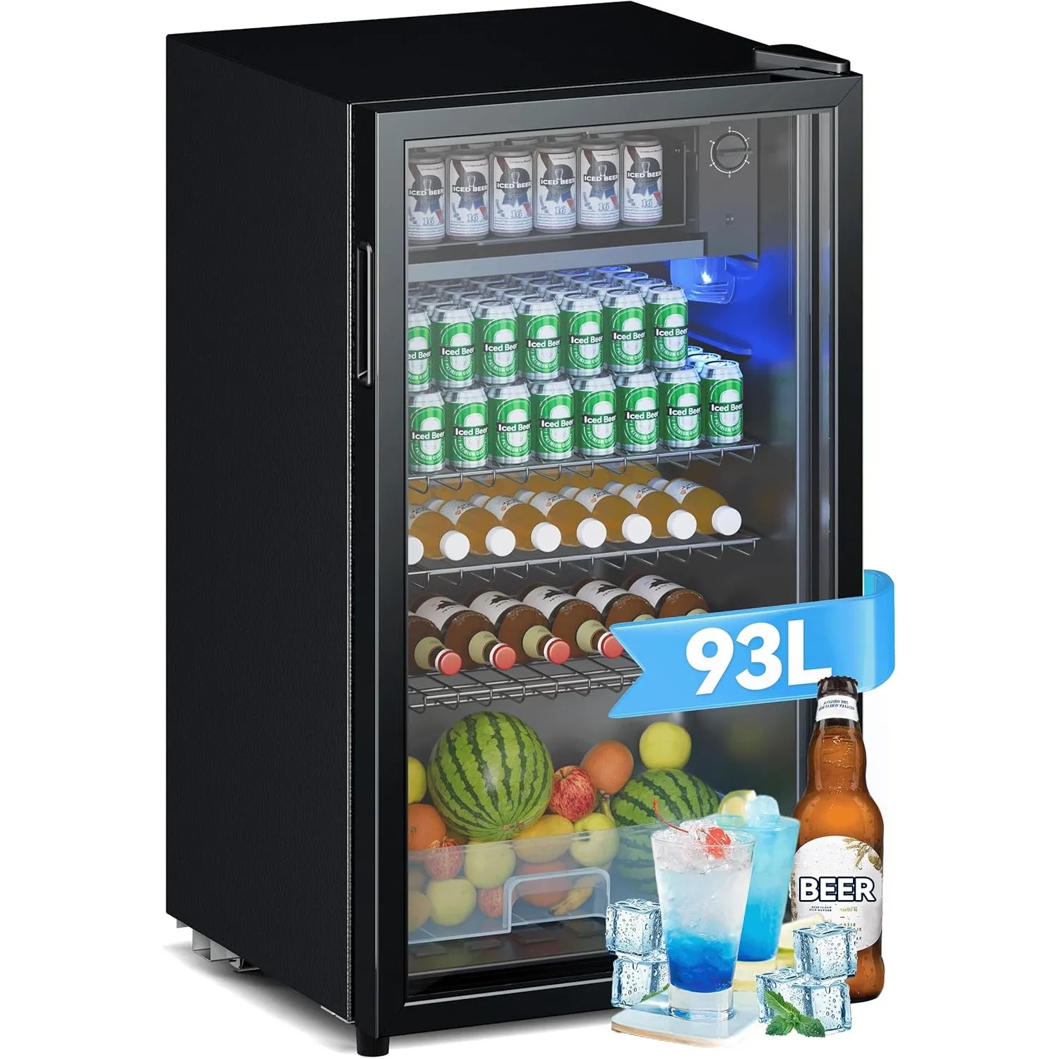 Devoko Getränkekühlschrank mit Glast,93L Minikühlschrank,mit RGB LED Lichtern,verstellbare Einlegeböden, Indoor/Outdoor…