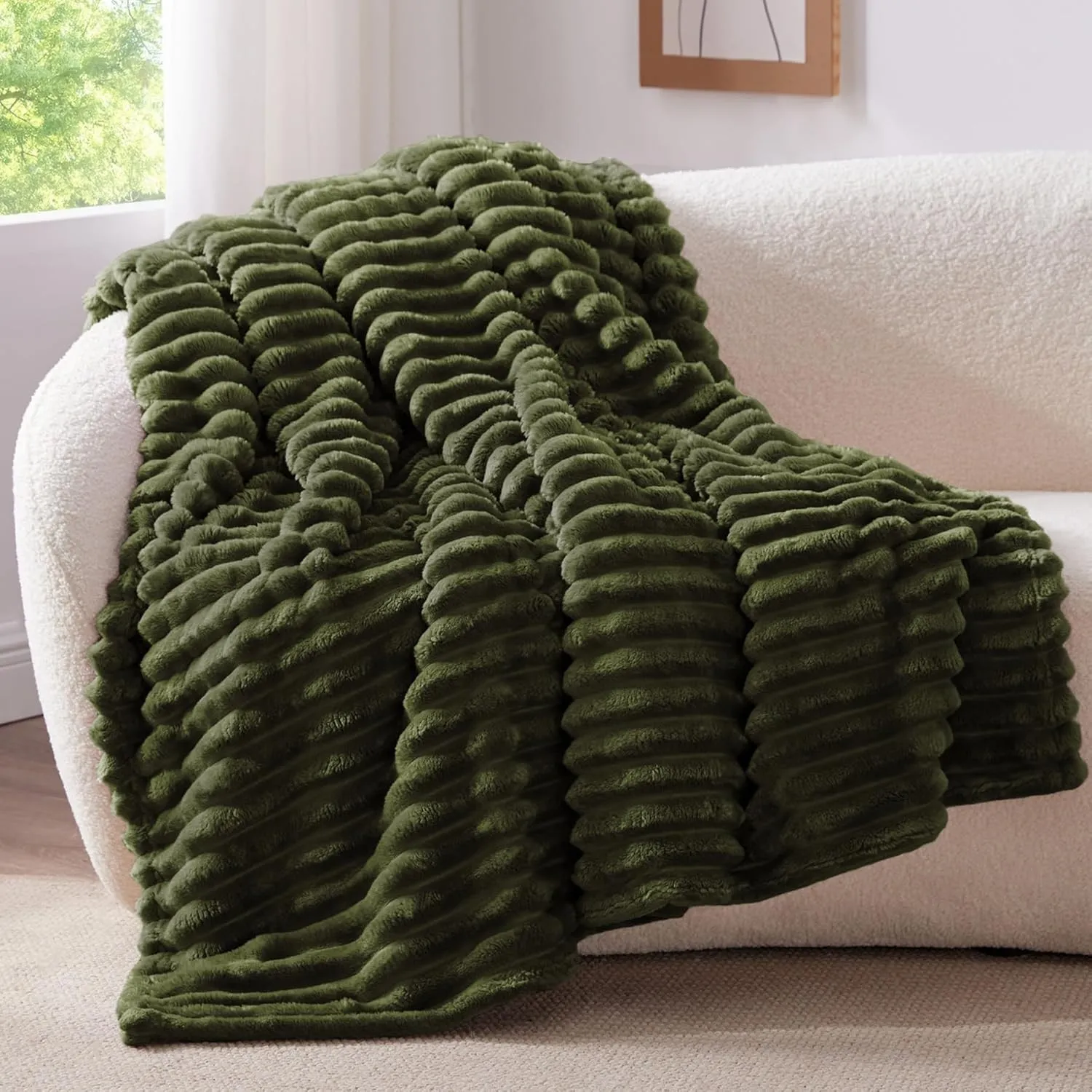 BEDELITE Kuscheldecke Flauschig Deko Decke für Sofa, Olivgrün, 125x150 | Flanell Fleecedecke, Cord Überwurf für Wohnzim…