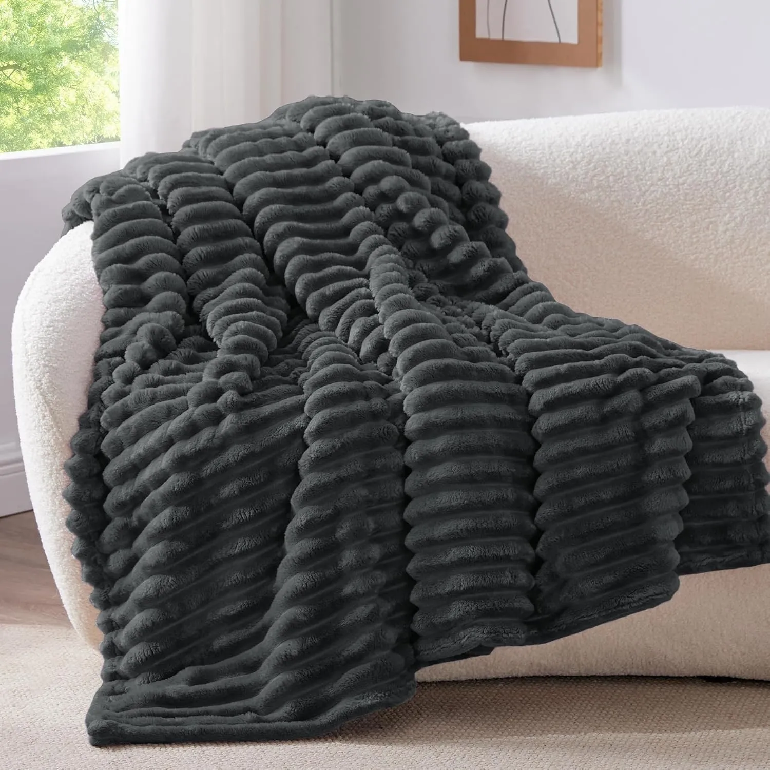 BEDELITE Kuscheldecke Flauschig Deko Decke für Sofa, Anthrazit, 125x150 | Flanell Fleecedecke, Cord Überwurf für Wohnzi…