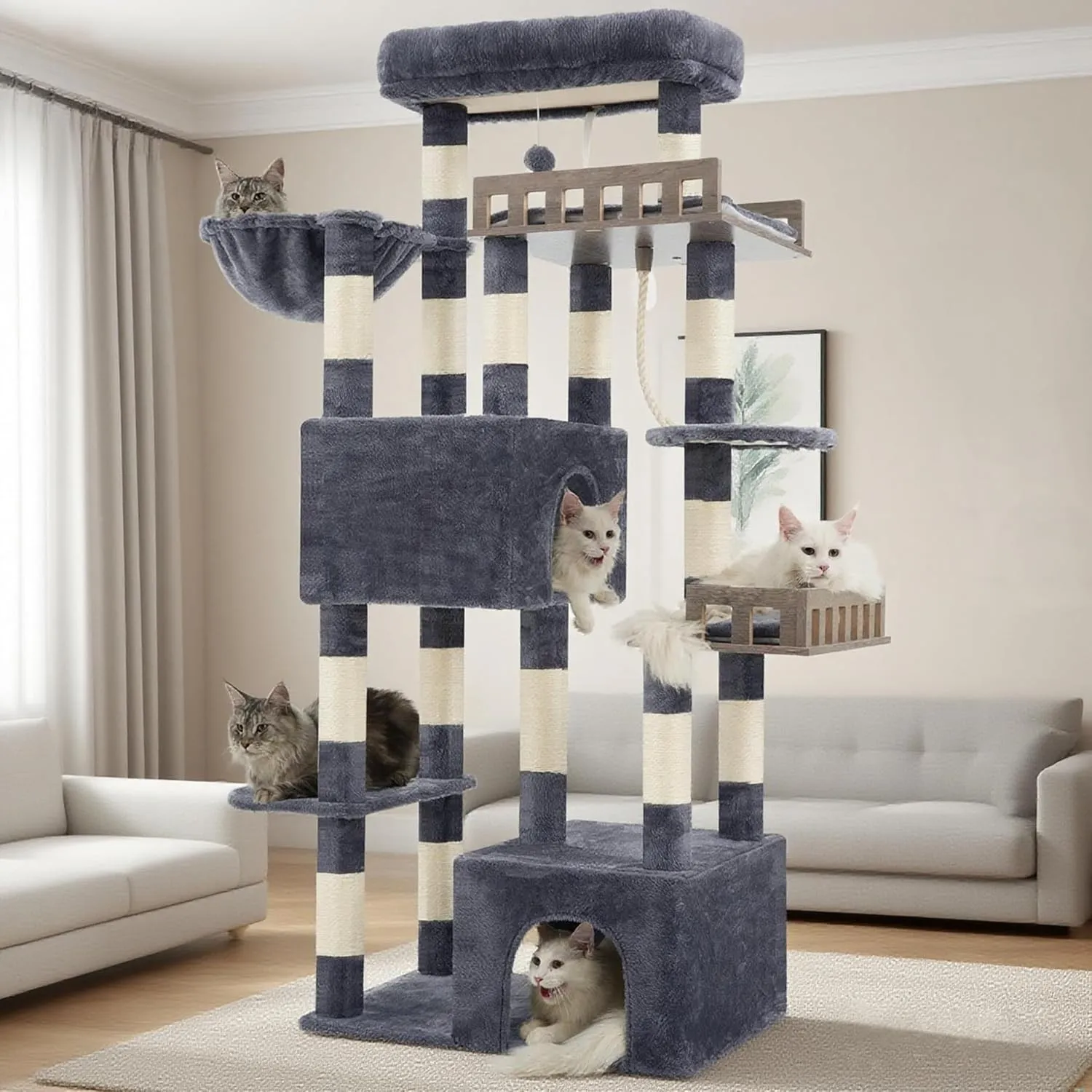 Gitelsnour Kratzbaum groß, Katzenbaum für große ausgewachsene Katzen, 174cm Katzenkratzbaum mit Hängematte, 2 große Sit…
