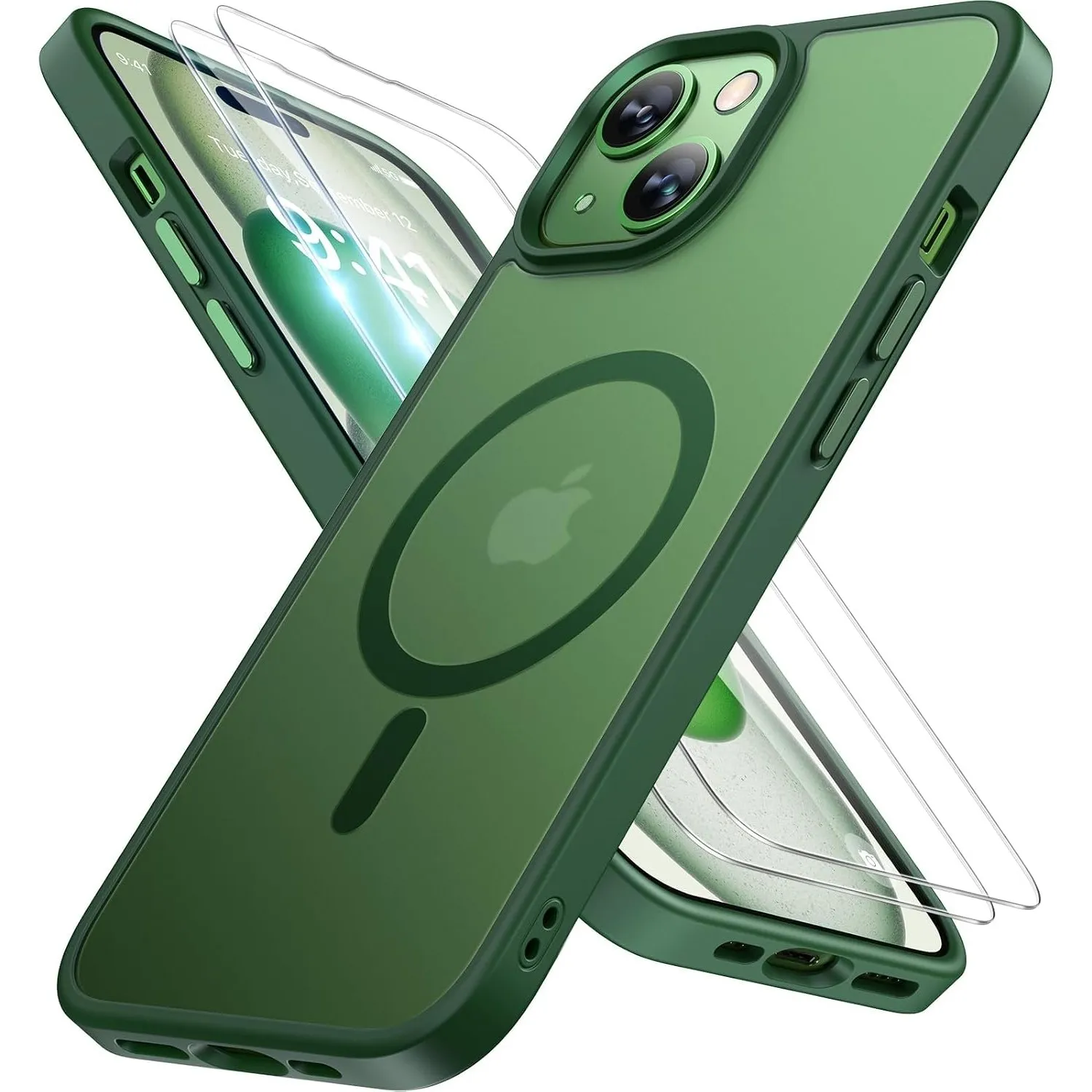 Miracase für iPhone 15 Hülle mit Magsafe & 2 9H+ Panzerglas, Grün