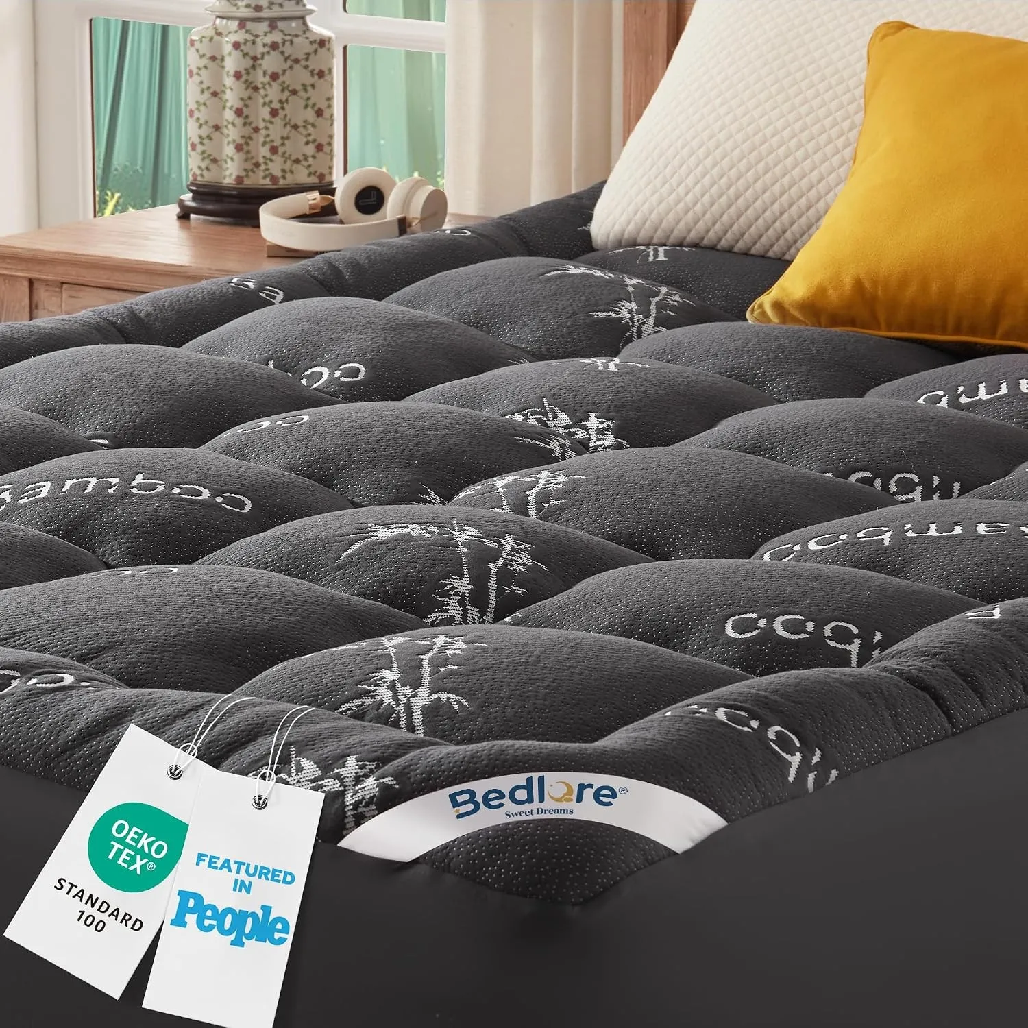 BEDLORE Matratzentopper 180x200cm, Kühlend mit Tiefem Rand 40cm Dunkelgrau