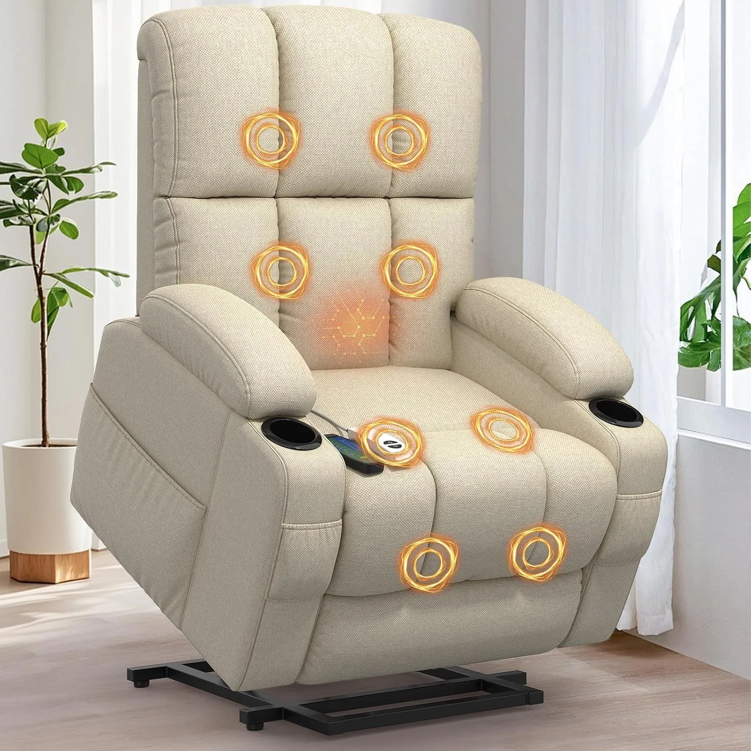 Relaxsessel Massagesessel Elektrisch Verstellbar Fernsehsessel mit Liegefunktion Massage Wärmefunktion, TYP C&USB-Ansch…