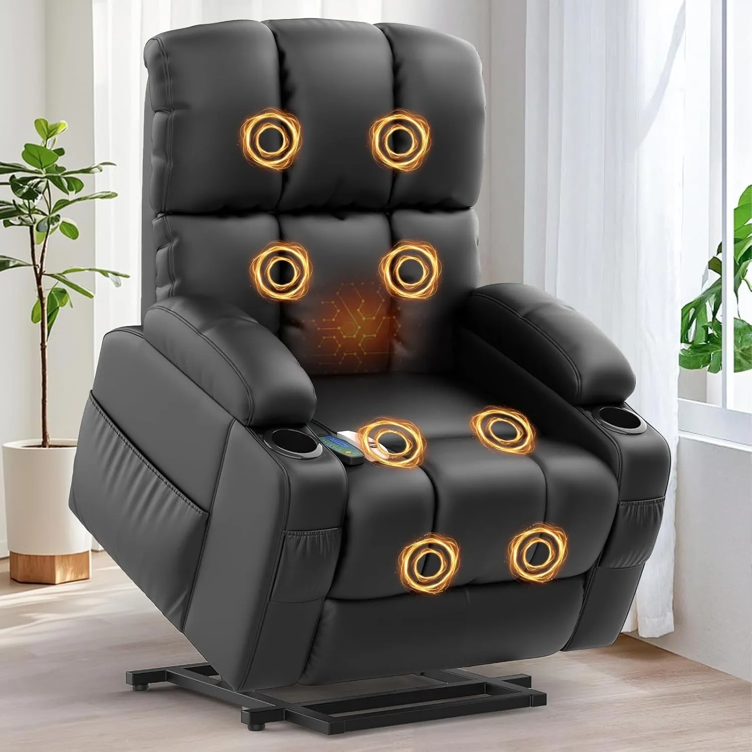Relaxsessel Massagesessel Elektrisch Verstellbar Fernsehsessel mit Liegefunktion Massage Wärmefunktion, TYP C&USB-Ansch…