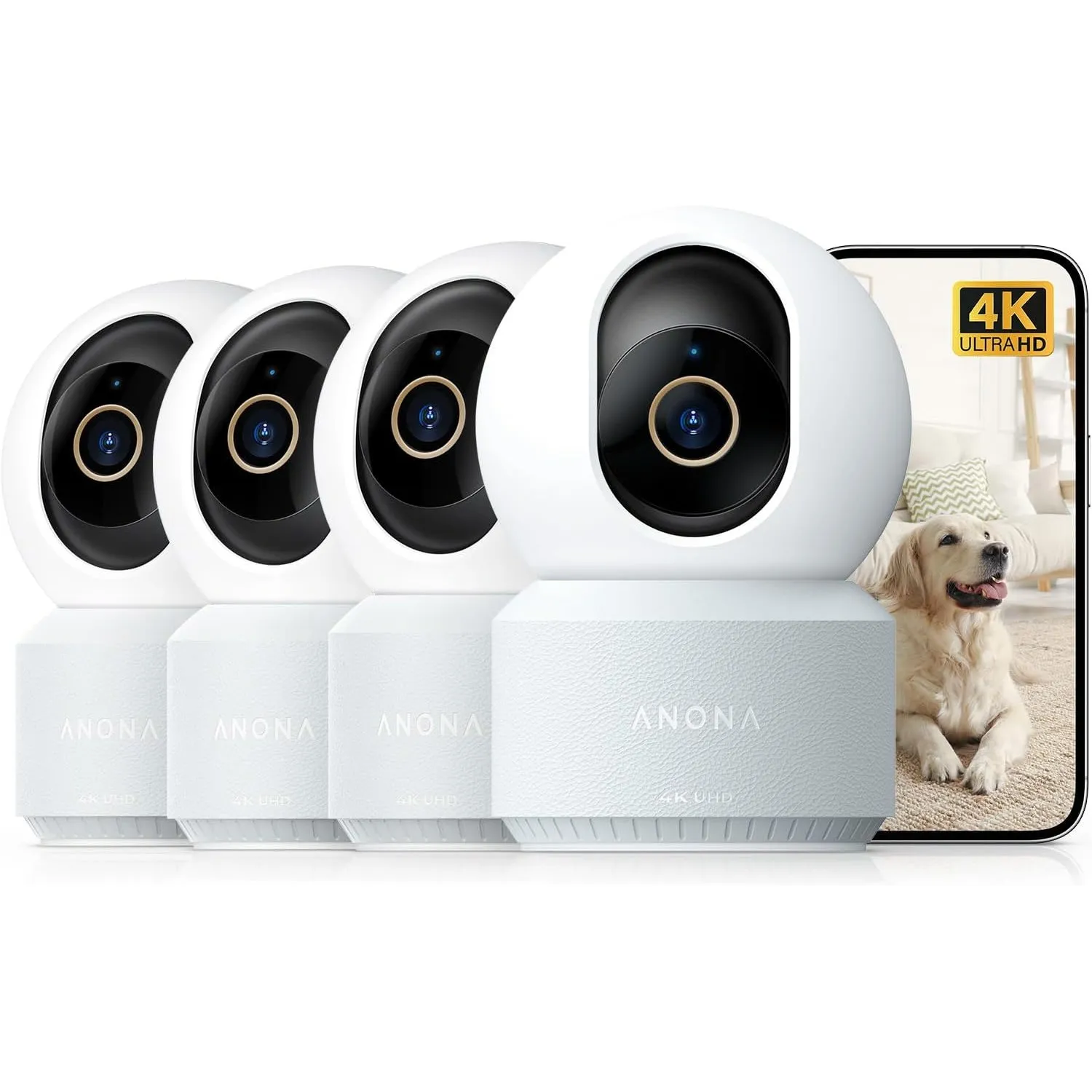 Anona Pano 4K UHD Indoor-Überwachungskamera (4er-Pack), 360°-Schwenk- und Tracking-Dome-Kamera für die Heimüberwachung,…