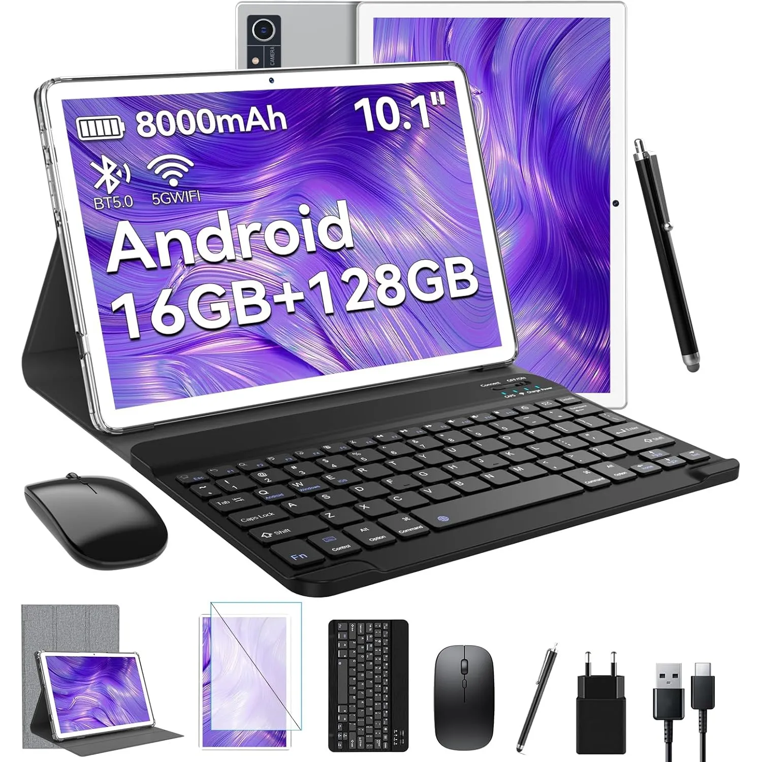FEONAL Android Tablet 10 Zoll, 16GB RAM+128GB ROM(1TB TF), 5G WiFi Tablet Mit Tastatur Maus Stift & Hülle, MTK8183 Octa…