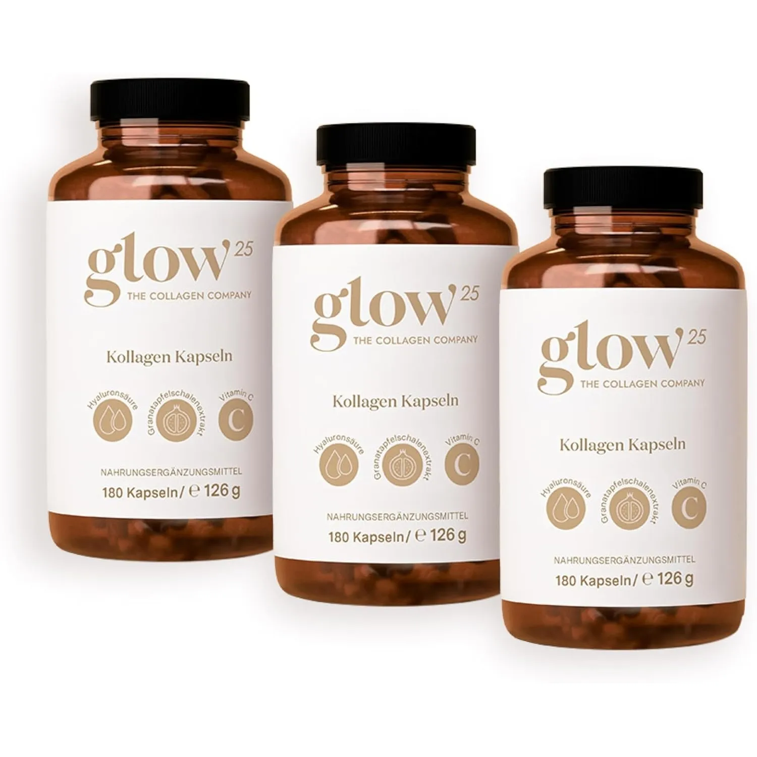 Glow25® Kollagen Kapseln hochdosiert [180 Kapseln x 3] mit Hyaluronsäure und Vitamin C | Premium Collagen Complex für e…
