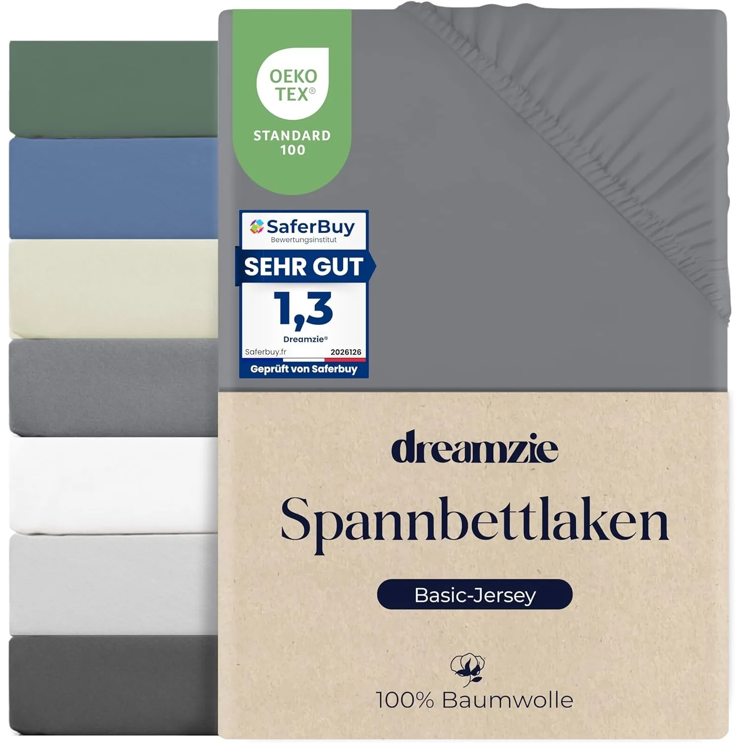 Dreamzie Spannbettlaken 90x200cm, 100% Baumwolle Jersey dehnbar, Spannbetttuch Bettlaken, Steghöhe 25 cm für Matratzen …
