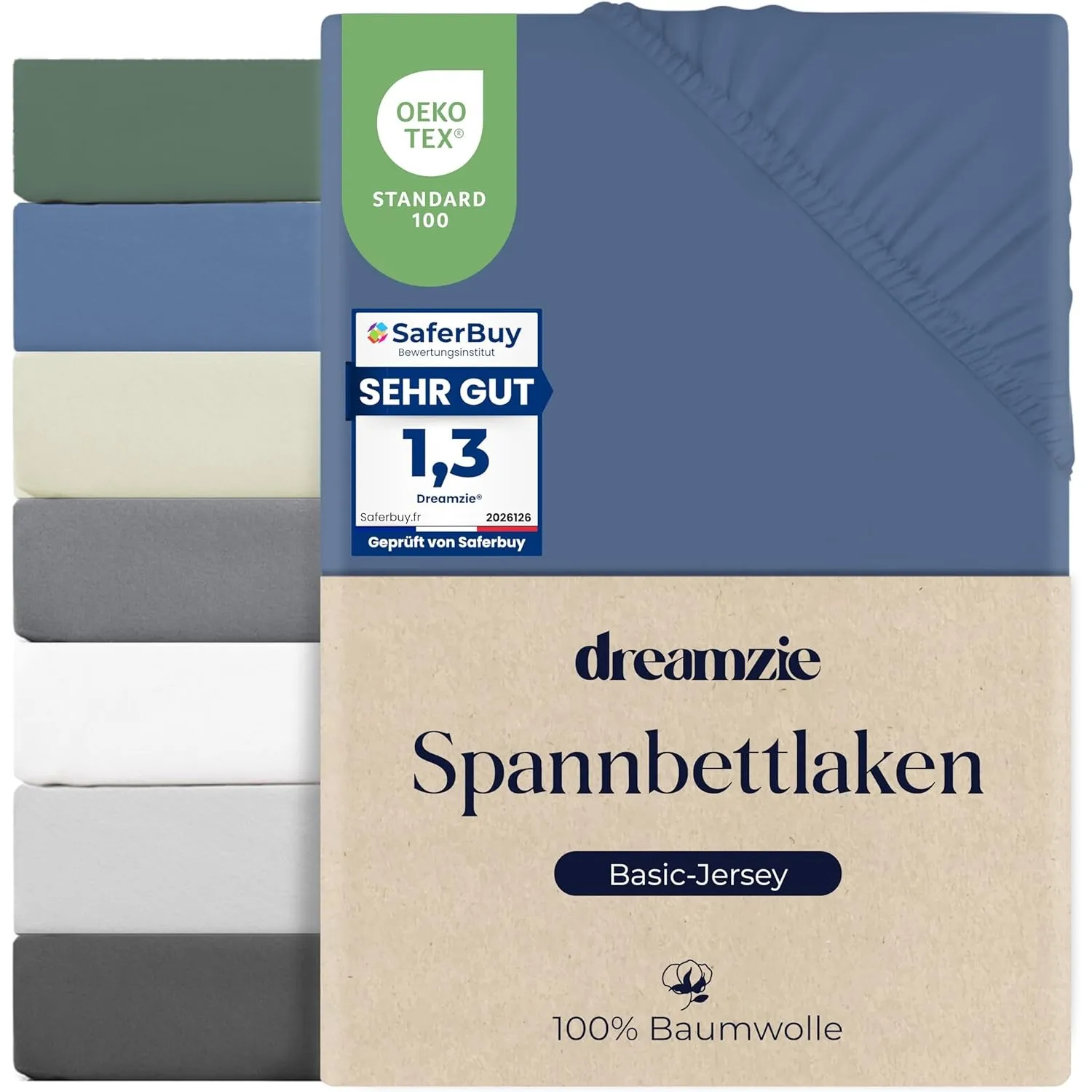 Dreamzie Spannbettlaken 200x200 cm, 100% Baumwolle Jersey dehnbar, Spannbetttuch Bettlaken, Steghöhe 30 cm für Matratze…