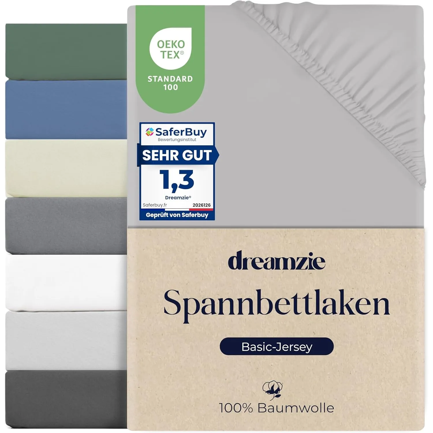 Dreamzie Spannbettlaken 180x200cm, 100% Baumwolle Jersey dehnbar, Spannbetttuch Bettlaken, Steghöhe 30 cm für Matratzen…