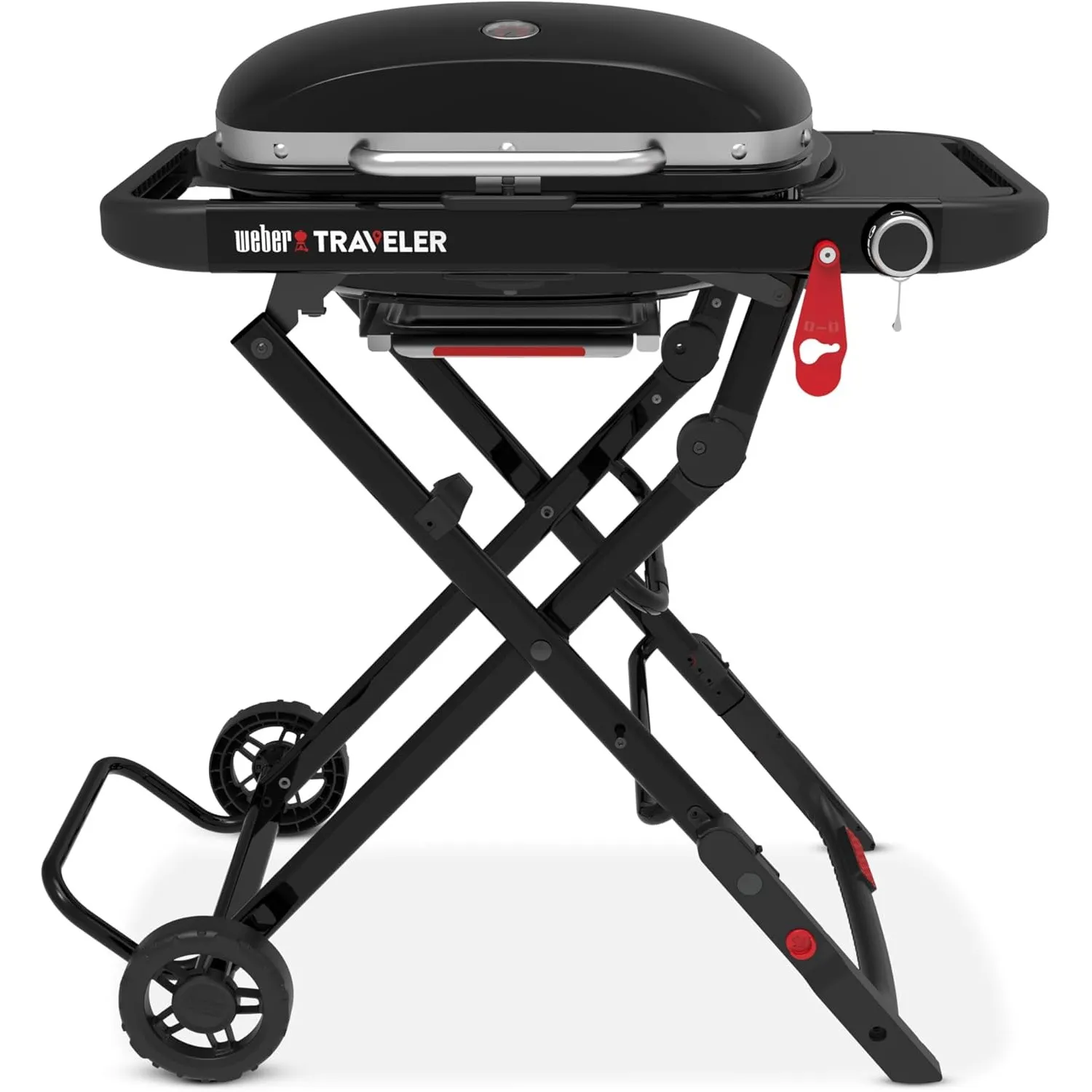 Weber Traveler Compact Gasgrill mit klappbarem Untergestell und Rädern | Tragbarer Grill, Porzellanemaillierte Gusseise…