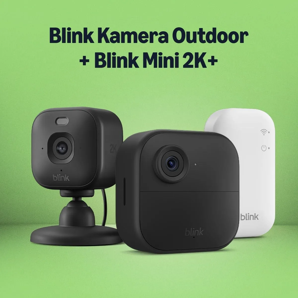 Blink Outdoor 4 Kamera + Blink Mini 2K+ Innenkamera (Schwarz), inkl. Sync Module Core