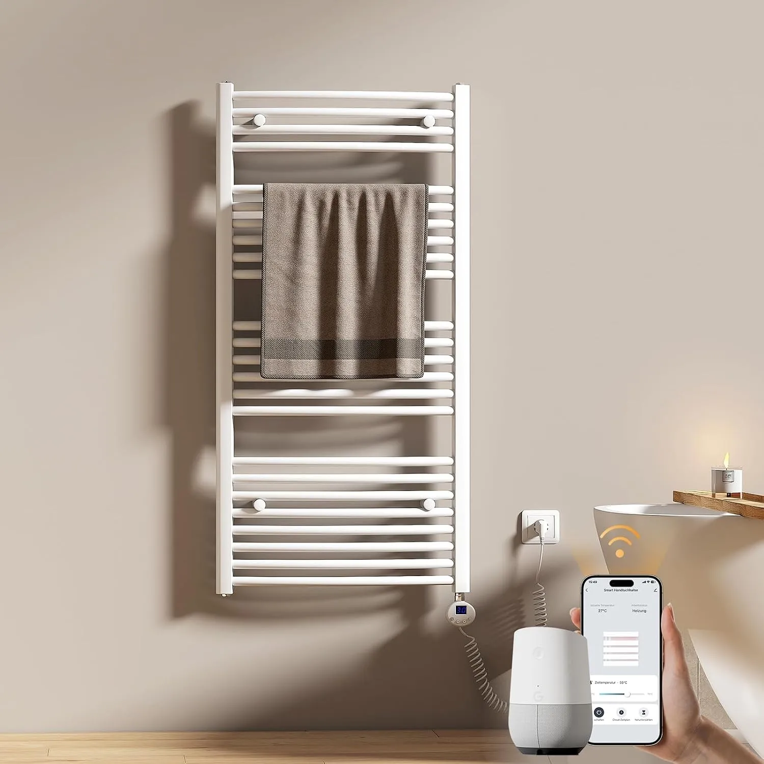EMKE WiFi Badheizkörper Elektrisch 1200 x 600 mm, Weiß, 600 W