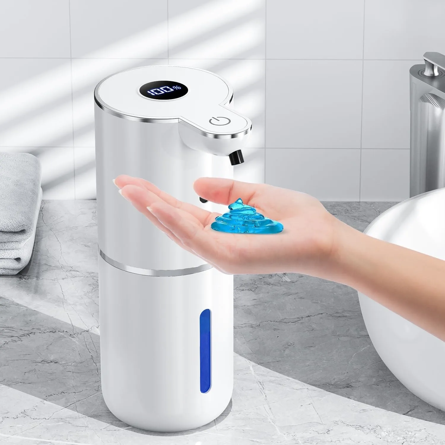 Seifenspender Automatisch mit digitaler Anzeige, Wandmontage, Berührungslos | 380ml, 6-Stufig Einstellbar, 3 Monate Akk…