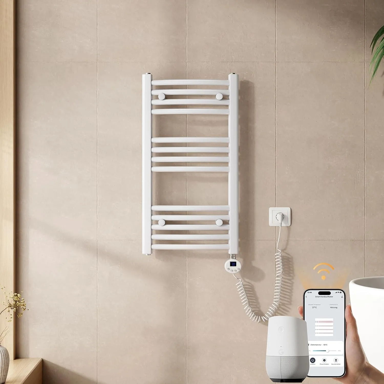 EMKE WiFi Handtuchheizkörper Elektrisch 750x400 mm - Gebogen Badheizkörper Elektrisch, Elektrischer Handtuchwärmer Hand…