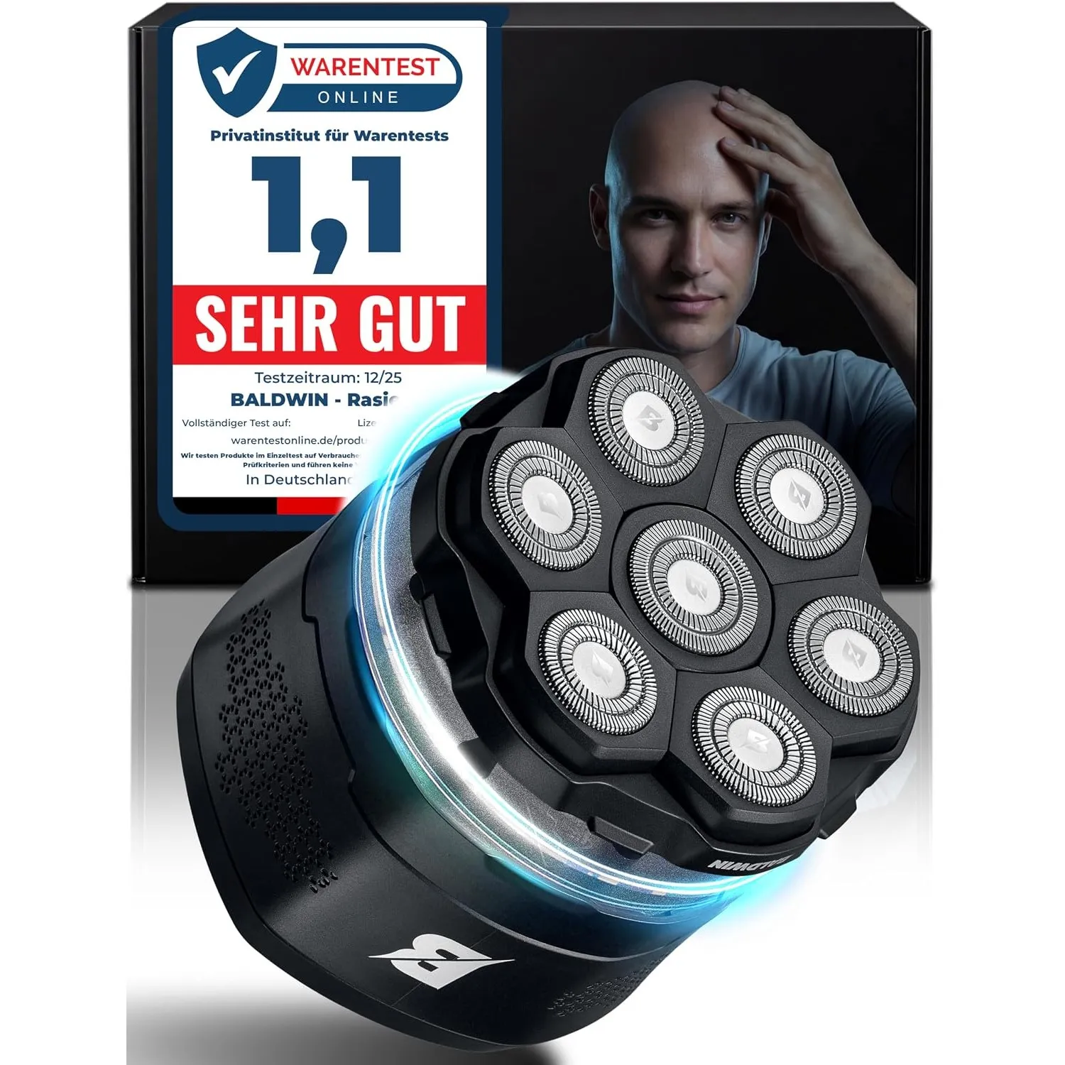 BALDWIN Glatzen Rasierer Herren – Glatzenrasierer 7D mit Magnetischen Scherkopf | Kopfrasierer Glatze | Bold Shaver Kop…