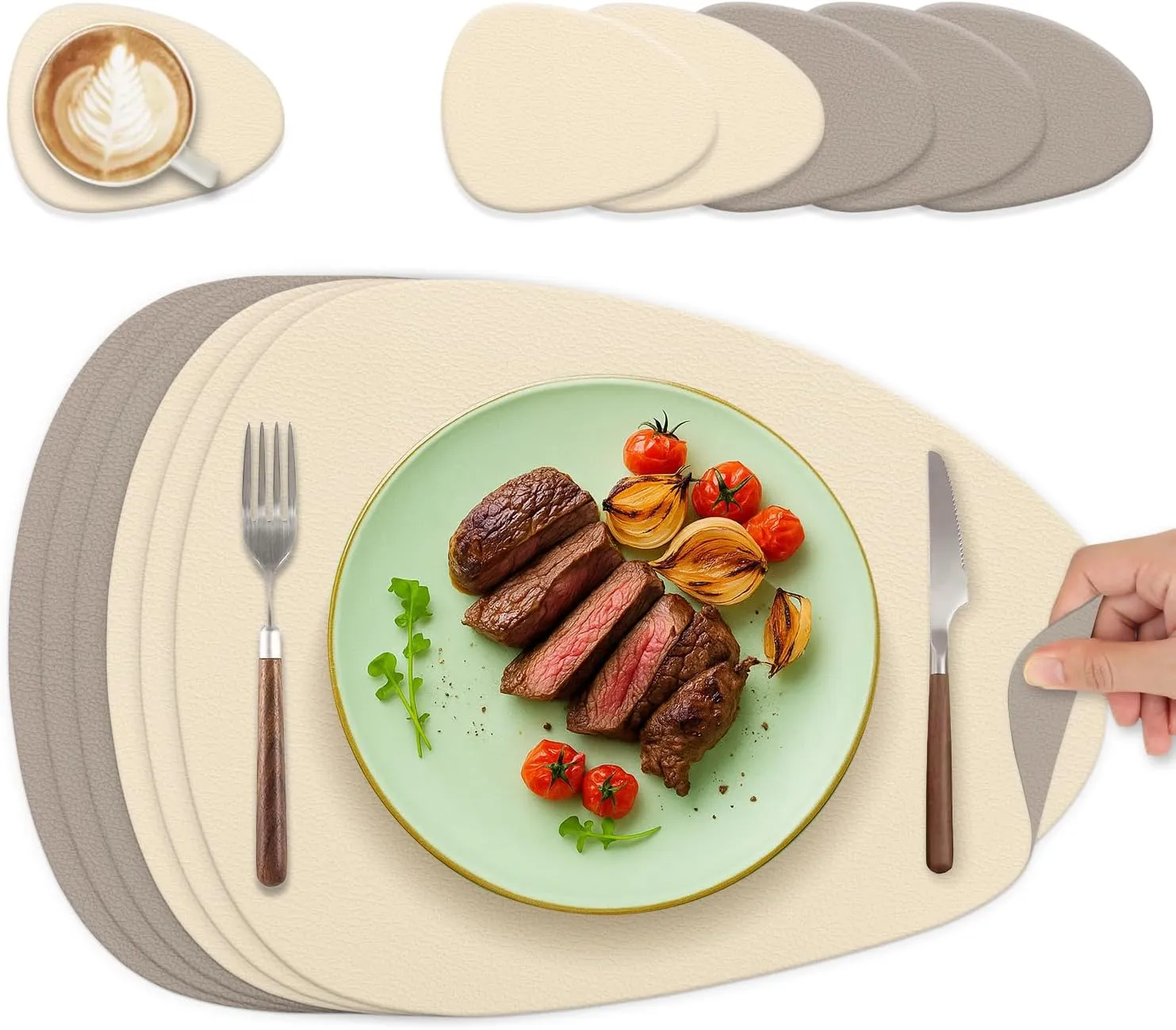 HELI MIAO Washable Place Mats Set of 6 - Double-Sided Place Mats with Leather Look Coasters, Waterproof as Table Mat fo…