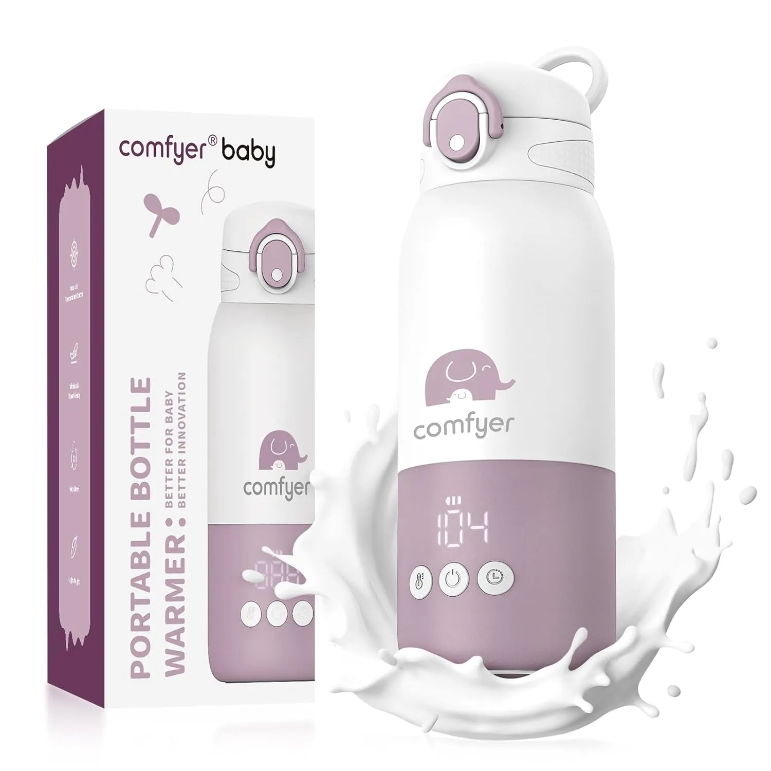 Comfyer BW01 Tragbarer Flaschenwärmer Baby unterwegs für Baby, 12000mAh Akku, Schnelles Aufheizen 2 Min für Muttermilch…