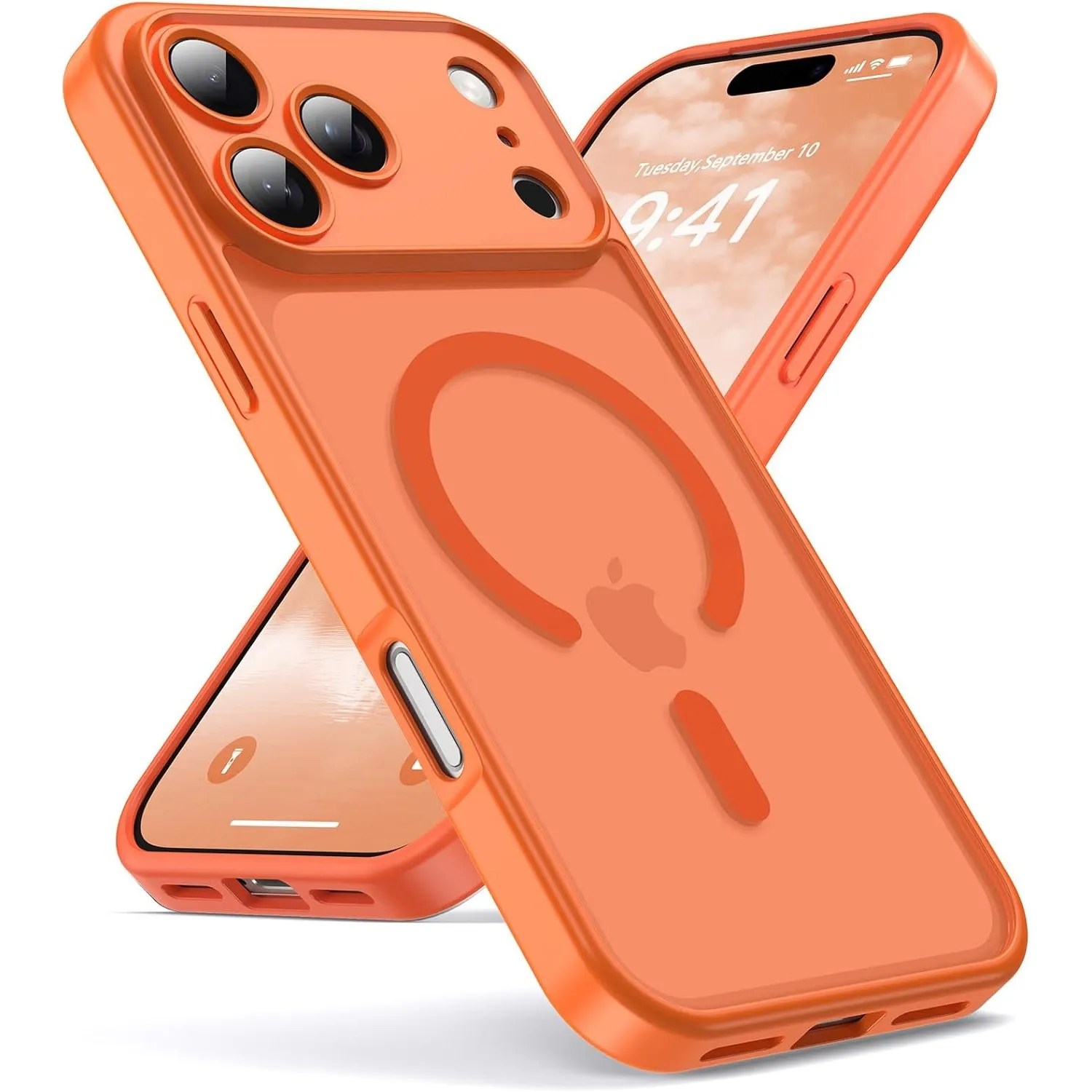 Oududianzi-Magnetisch Hülle für iPhone 17 Pro mit Magsafe, Orange | Durchscheinende Mattierte PC Rückseite TPU Silikon …