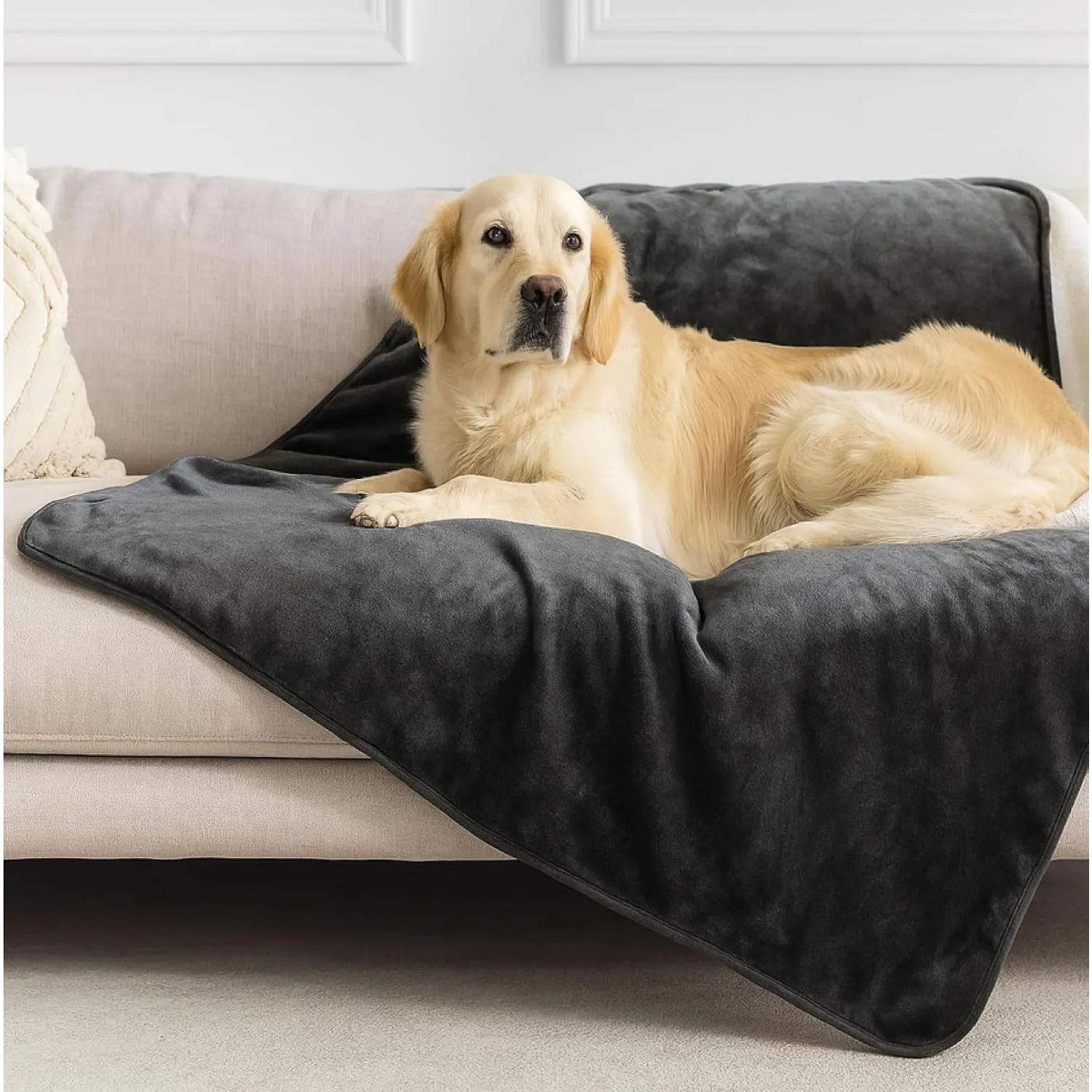 Dreamzie - wasserdichte Hundedecke Flauschig - 100x120cm - Dunkelgrau