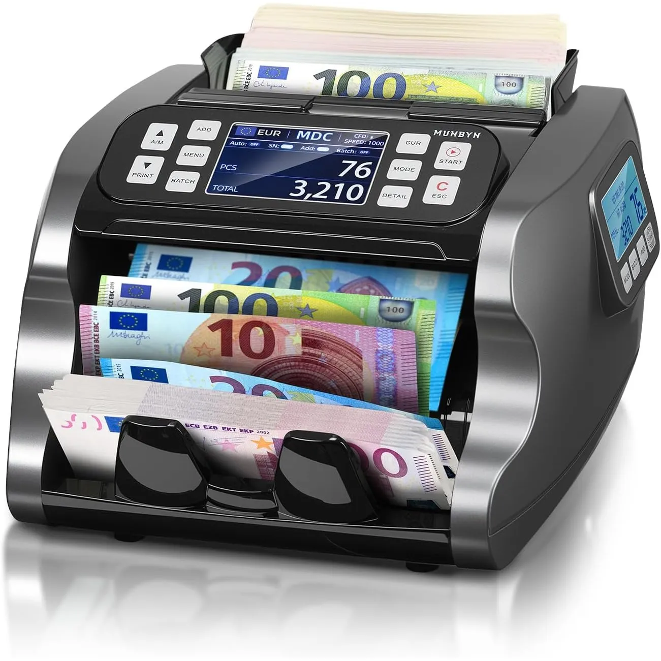 MUNBYN IMC22 Geldzählmaschine für gemischte Stückelungen, Dual-Display, CIS/UV/IR/MG Falschgelderkennung Geldscheinzähl…