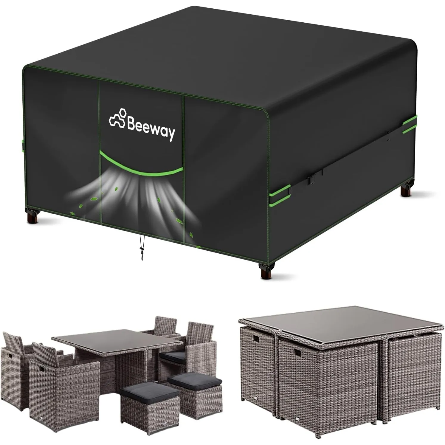 BEEWAY Gartenmöbel Abdeckung Wasserdicht V2.0 125x125x73cm, Schutzhülle Abdeckplane für Gartentische Terrassenmöbel Möb…