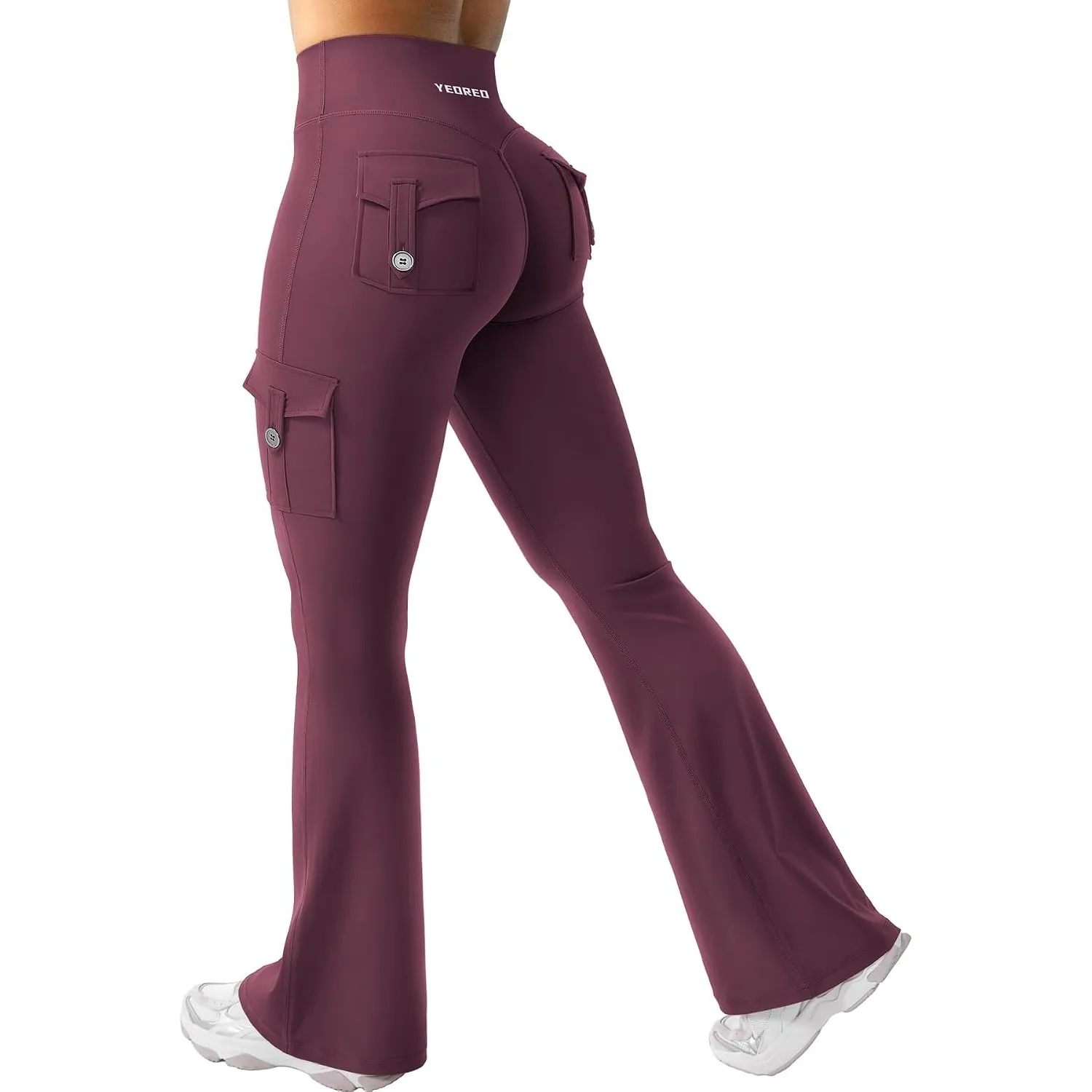 YEOREO CoreFlex Damen Invisible Scrunch Flare Leggings mit 4 Pockets