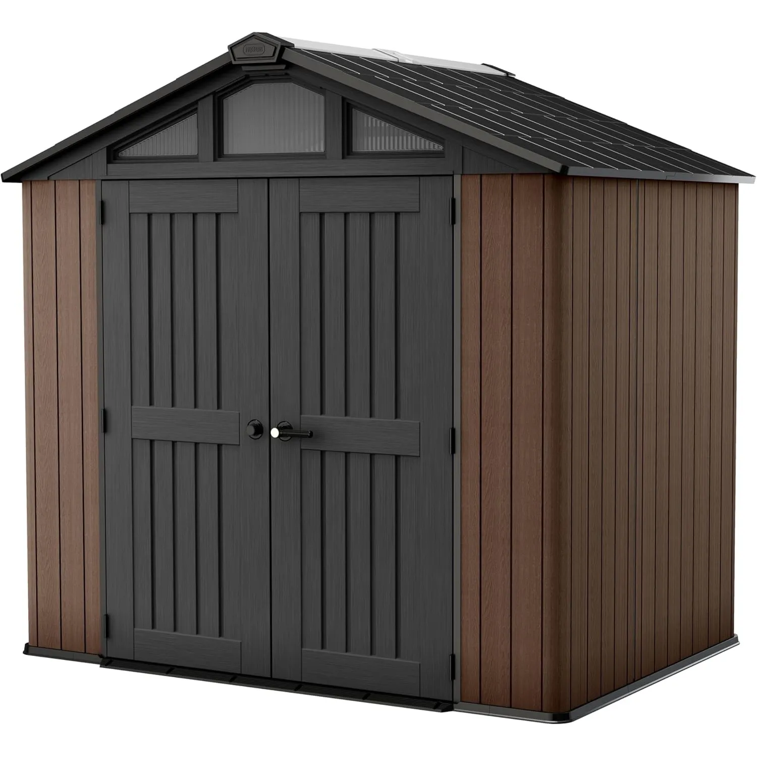 Keter Stronghold 8x6 Gartenhaus, geräumig & robust, EVOTECH™-Material, stahlverstärkt, Braun, Maße: 252 x 175 x 241 cm