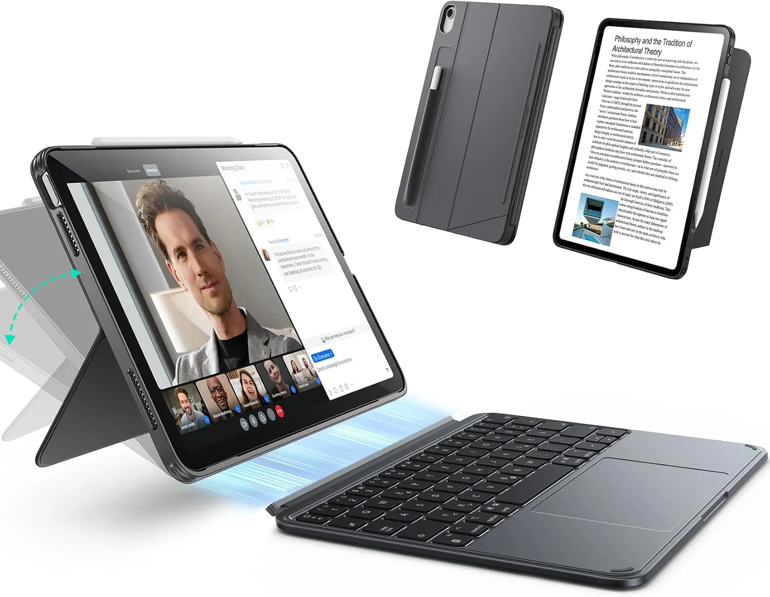 ESR Hülle mit Tastatur für iPad 11" (A16) 2025/10. Gen – Magnetisch abnehmbare Tastatur, Hoch- und Querformat, großes C…