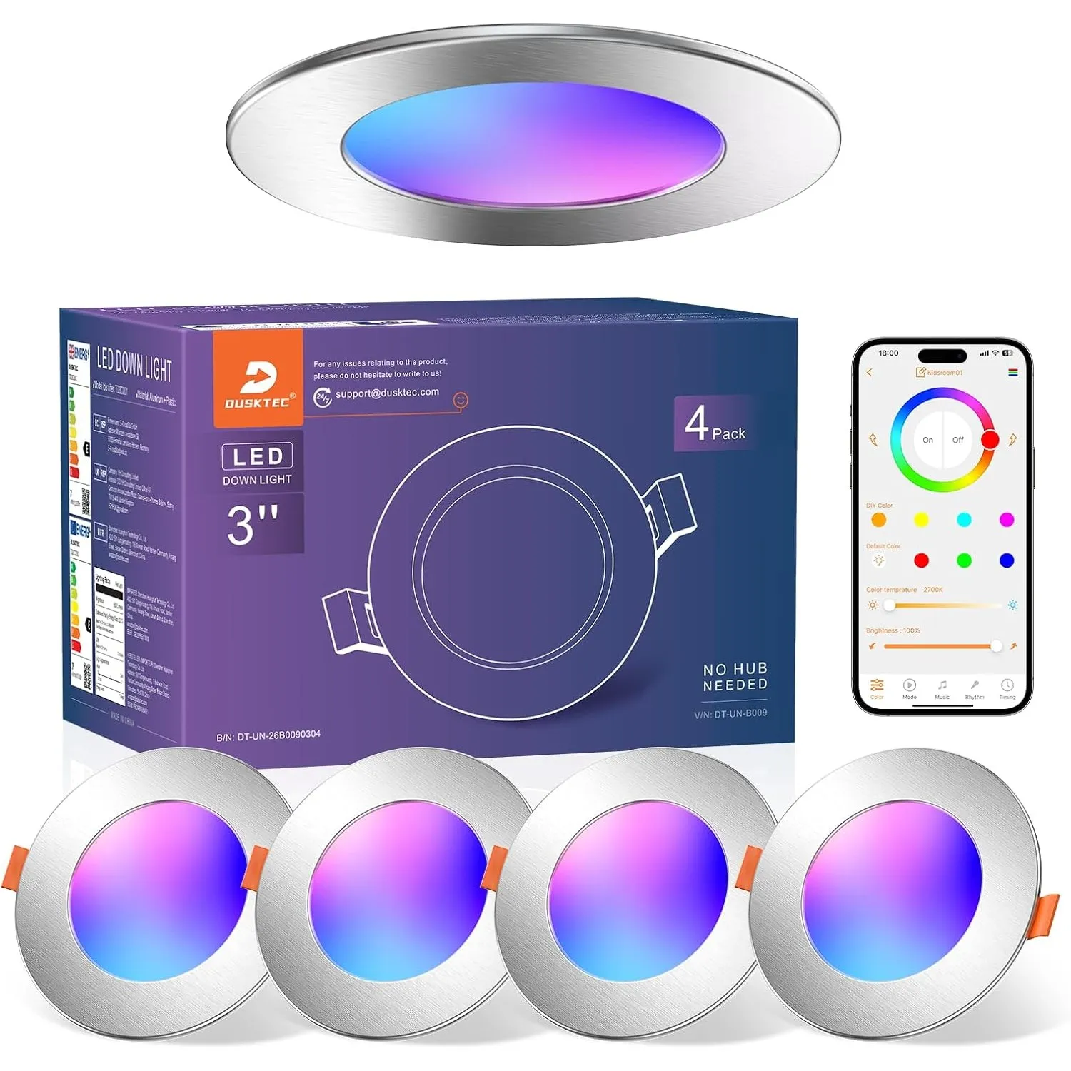 Einbaustrahler LED RGB Smart, 4 Stück LED Spots 230V Nickel 7W 660LM