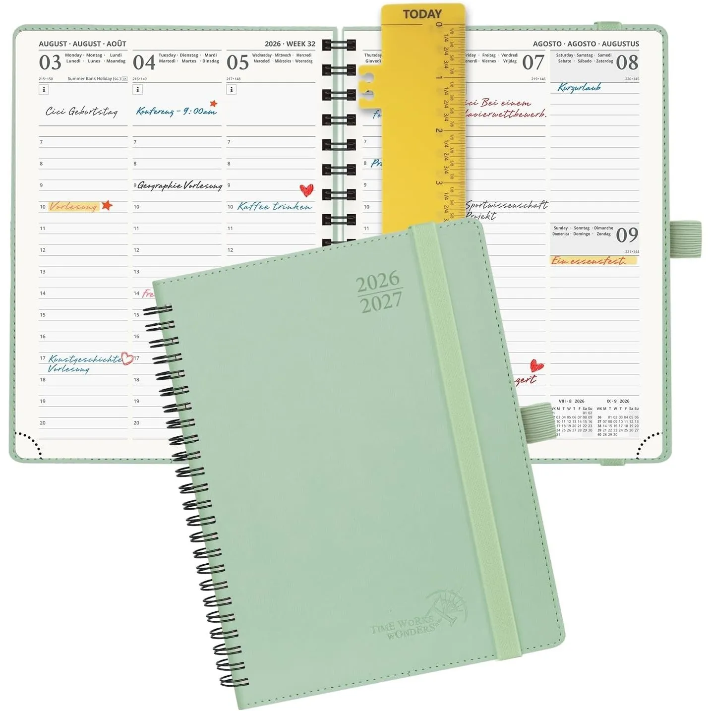 POPRUN Kalender 2026 2027 Wochenplaner (Aug.2026-Dez.2027) Ringbuch mit Softcover, ca. A5 (22 x 16,5 cm), 17-Monate-Ter…