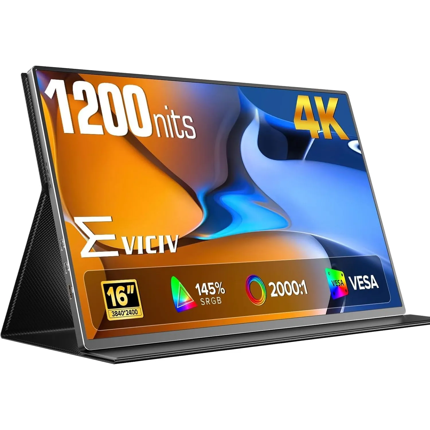 EVICIV Portable Monitor 4K 16 Zoll mit 1200 nits 145% sRGB 2000:1 16:10 | UHD Tragbarer Bildschirm mit 3840 * 2400 USB-…