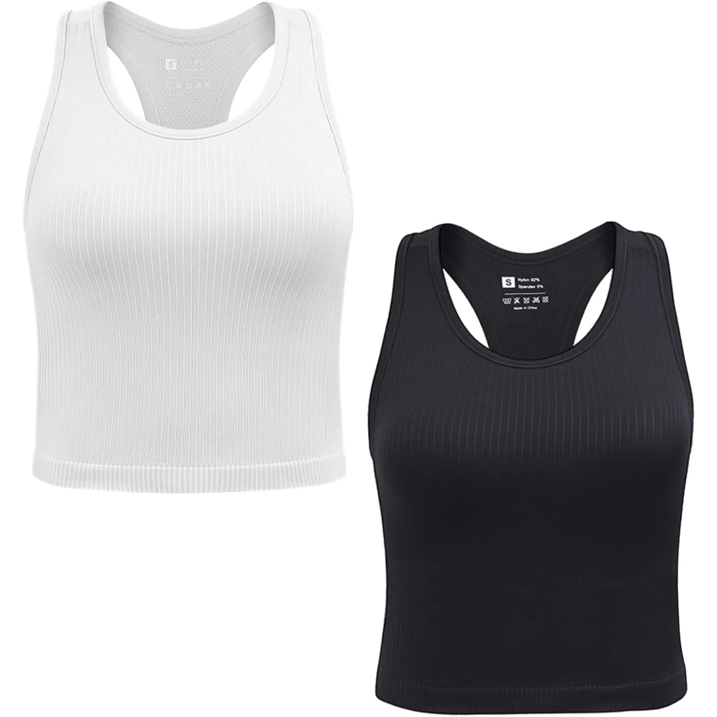 2/3/4er Damen Sport Tops mit integriertem BH Rippiertes Racerback Tank Top Nahtloser Atmungsaktiver Crop Top Camisole f…