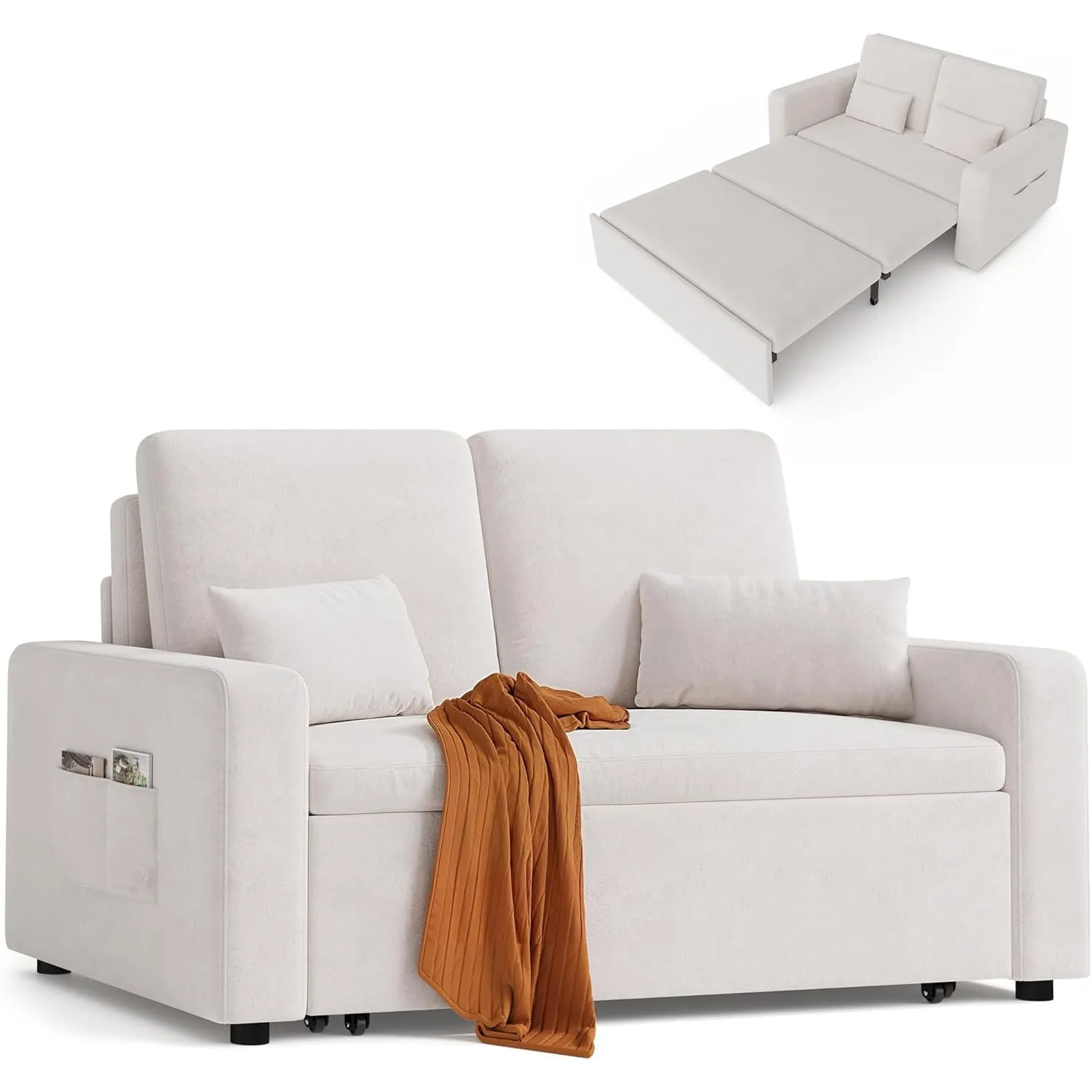 Xbro Schlafsofa 147x196x87 cm, Schlafsofa 2-Sitzer Ausziehbar, Sofa mit Schlaffunktion, Modernes Veloursstoff Sofabett,…