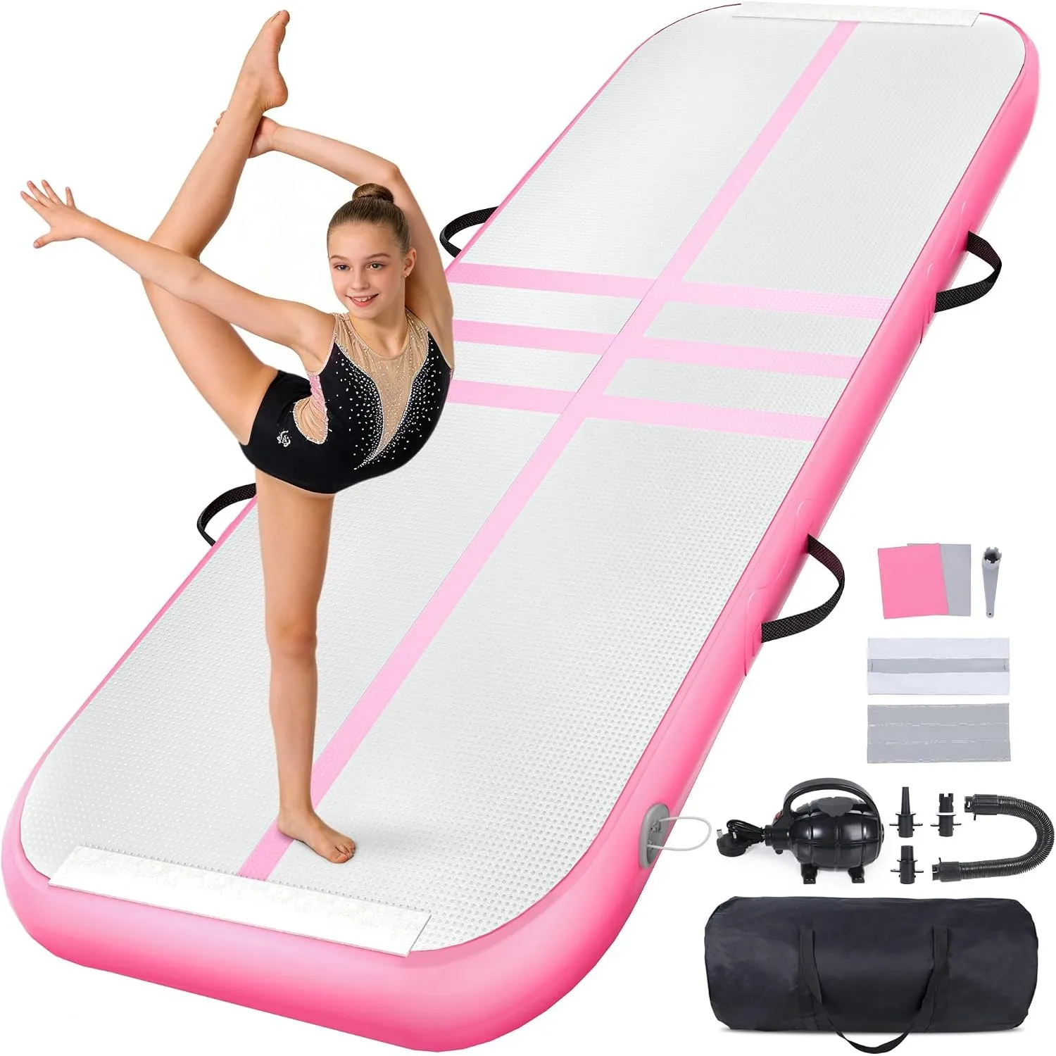 Airtrack, aufblasbare Matte – Turnmatte & Gymnastikmatte für Tumbling und Akrobatik, inkl. elektrischer Luftpumpe und T…