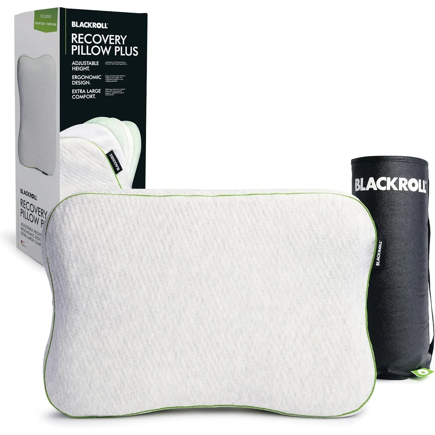 BLACKROLL® Recovery Pillow Plus (60x40 cm) – Höhenverstellbares ergonomisches Nackenkissen (6–13 cm) aus Memory Foam, f…