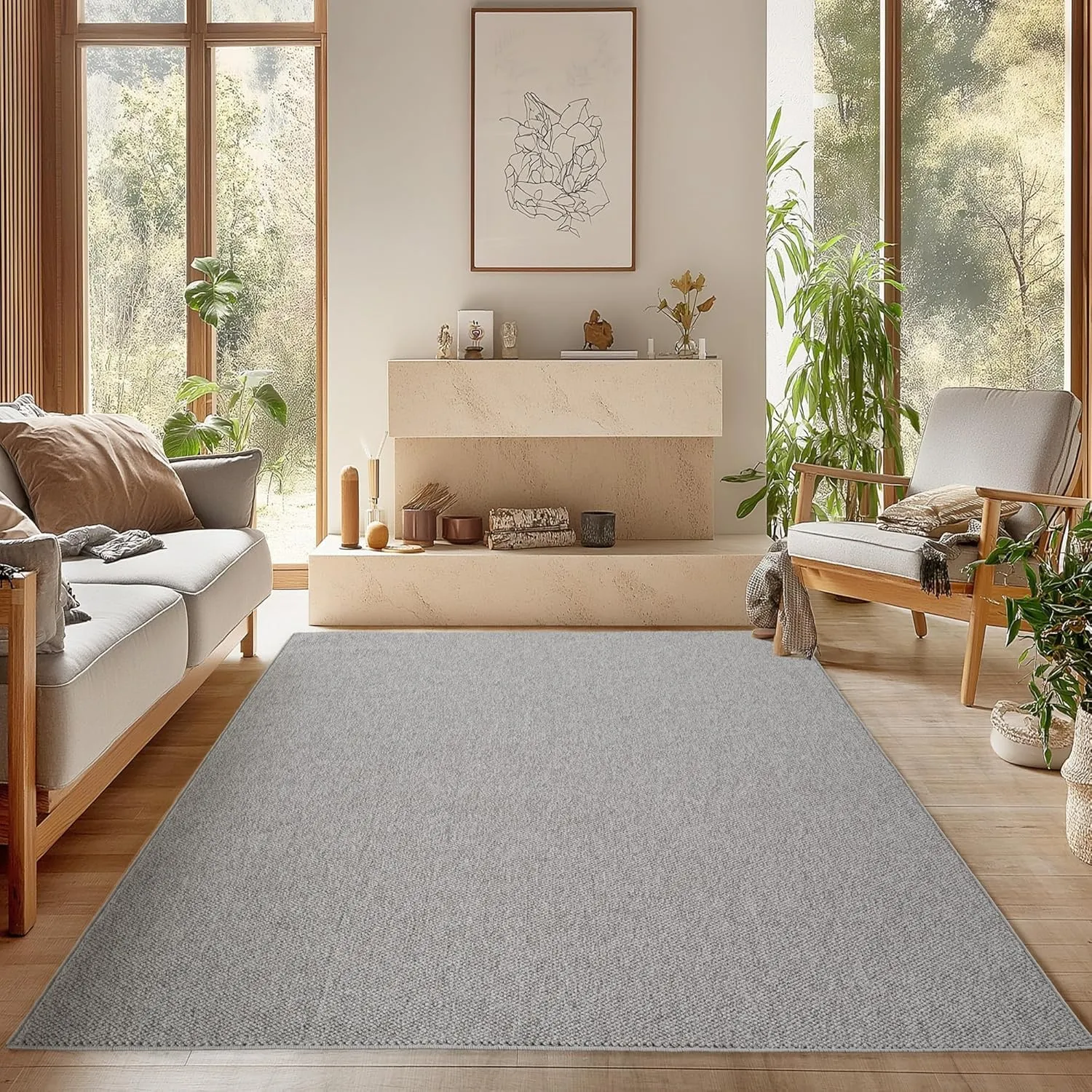SIMPEX Teppich 160x230 cm Grau Einfarbig Bouclé Schlingenflor Skandi Stil Modern Superweich Robust Pflegeleicht für Woh…