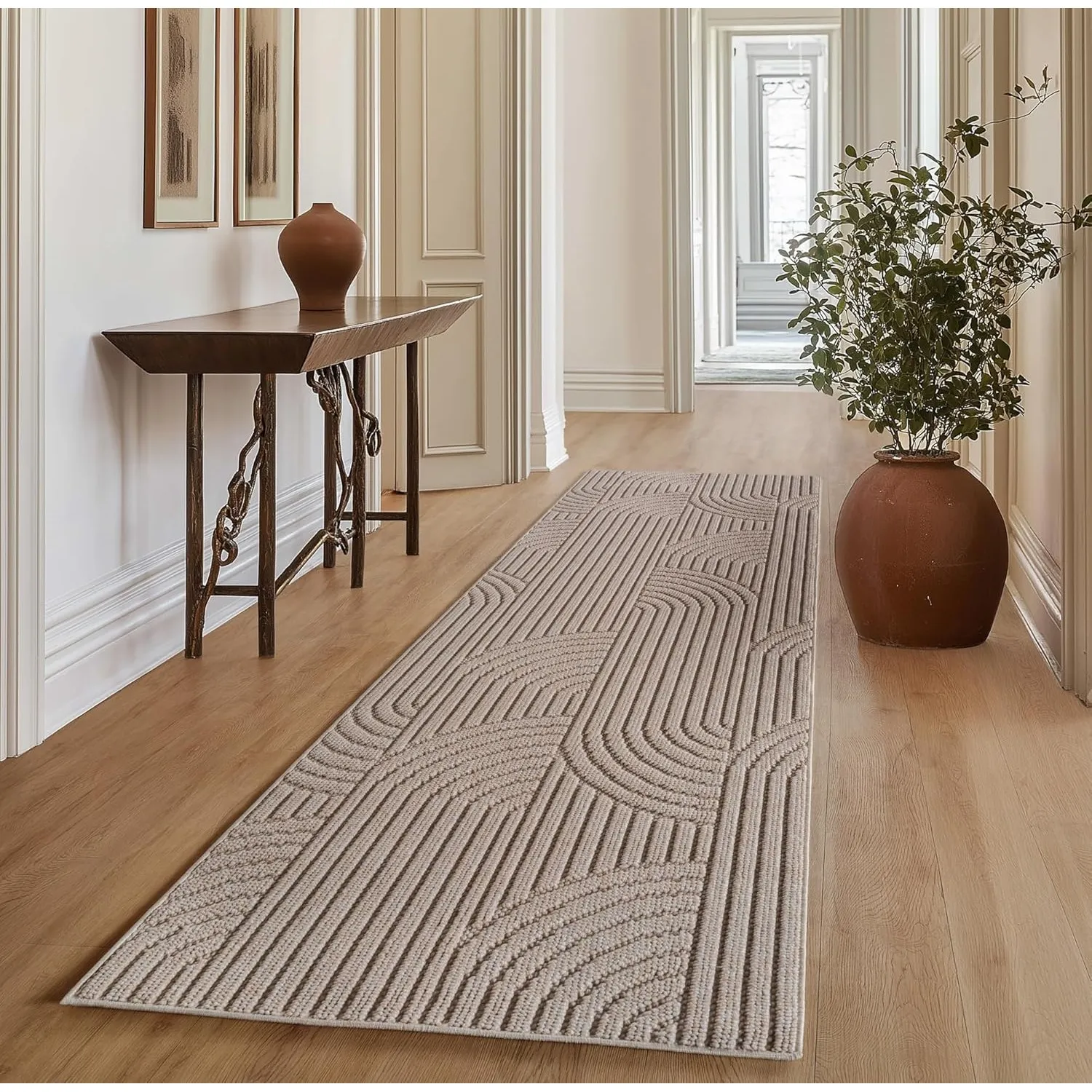 SIMPEX Teppich Läufer 80x150 cm Beige Boho Design Bouclé Schlingenflor Skandi Stil Superweich Robust Pflegeleicht Moder…
