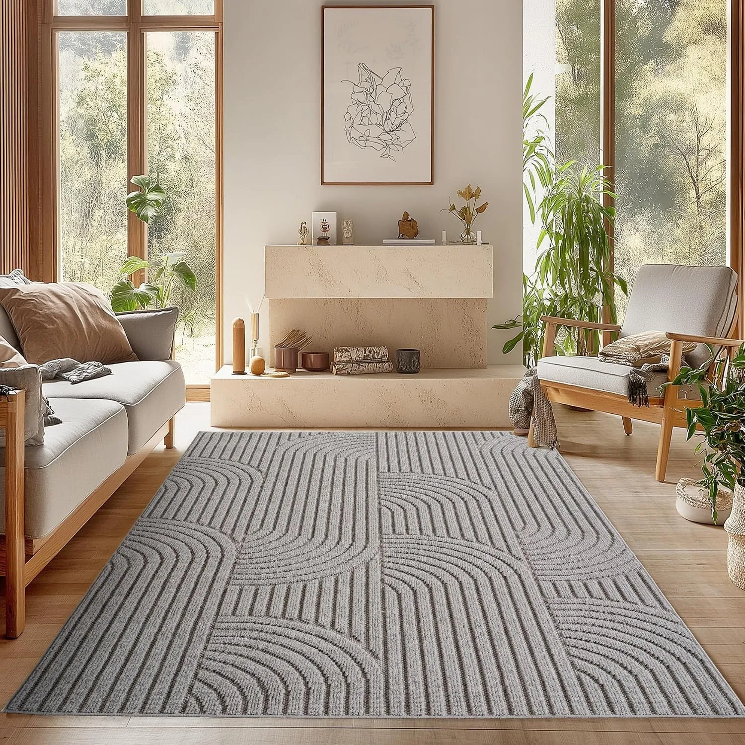 SIMPEX Teppich 160x230 cm Grau Boho Design Bouclé Schlingenflor Skandi Stil Modern Superweich Robust Pflegeleicht für W…