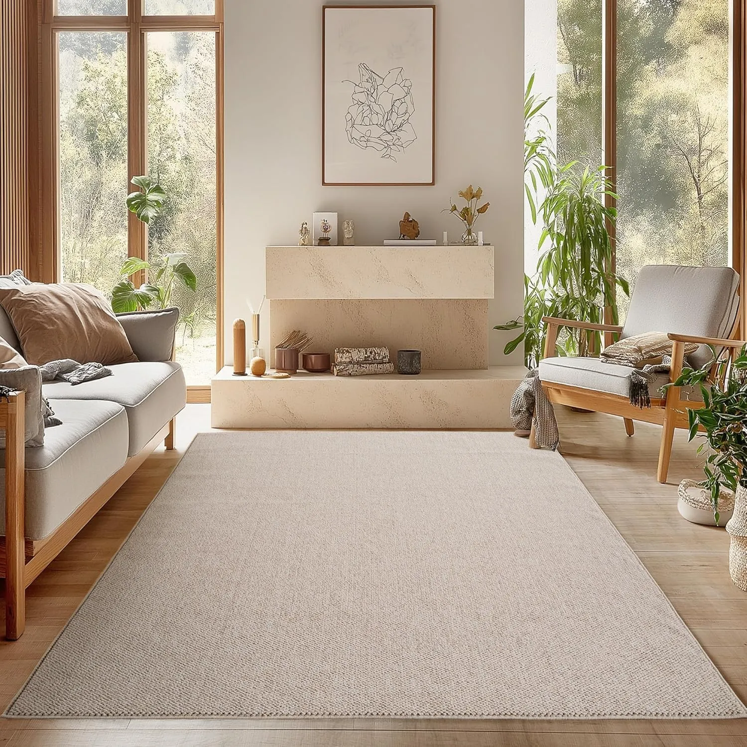 SIMPEX Teppich 120x170 cm Beige Einfarbig Bouclé Schlingenflor Skandi Stil Modern Superweich Robust Pflegeleicht für Wo…