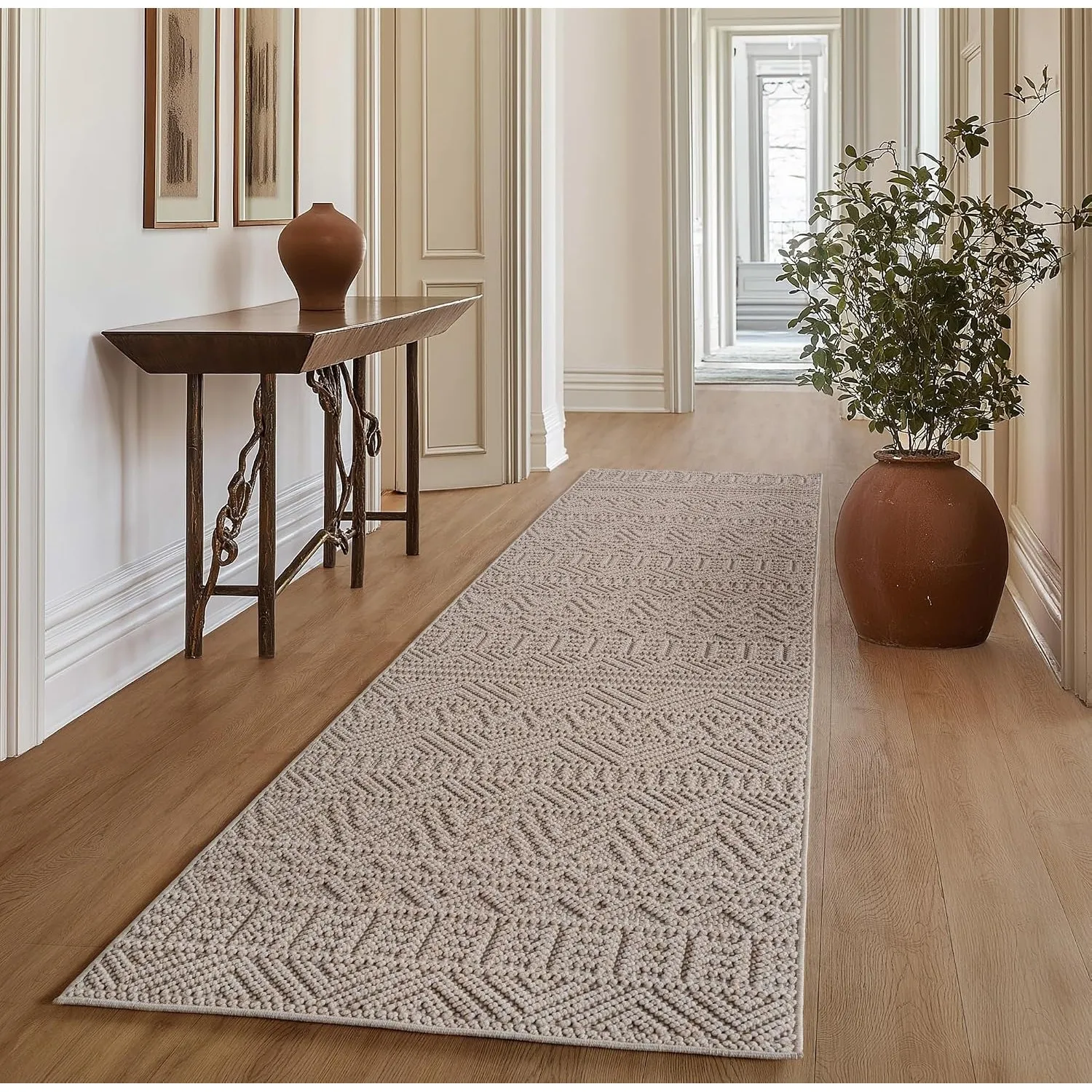 SIMPEX Teppich Läufer 80x250 cm Beige Vintage Design Bouclé Schlingenflor Skandi Stil Superweich Robust Pflegeleicht Mo…