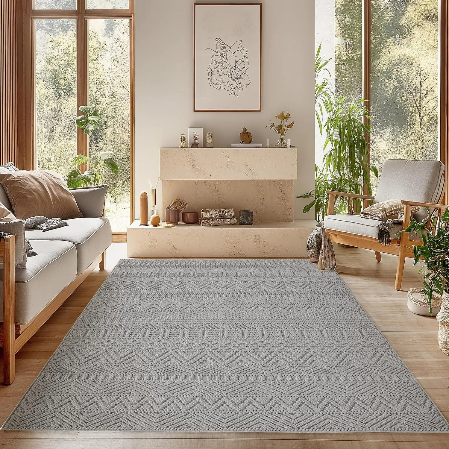 SIMPEX Teppich 200x290 cm Grau Vintage Design Bouclé Schlingenflor Skandi Stil Modern Weich Strapazierfähig Pflegeleich…