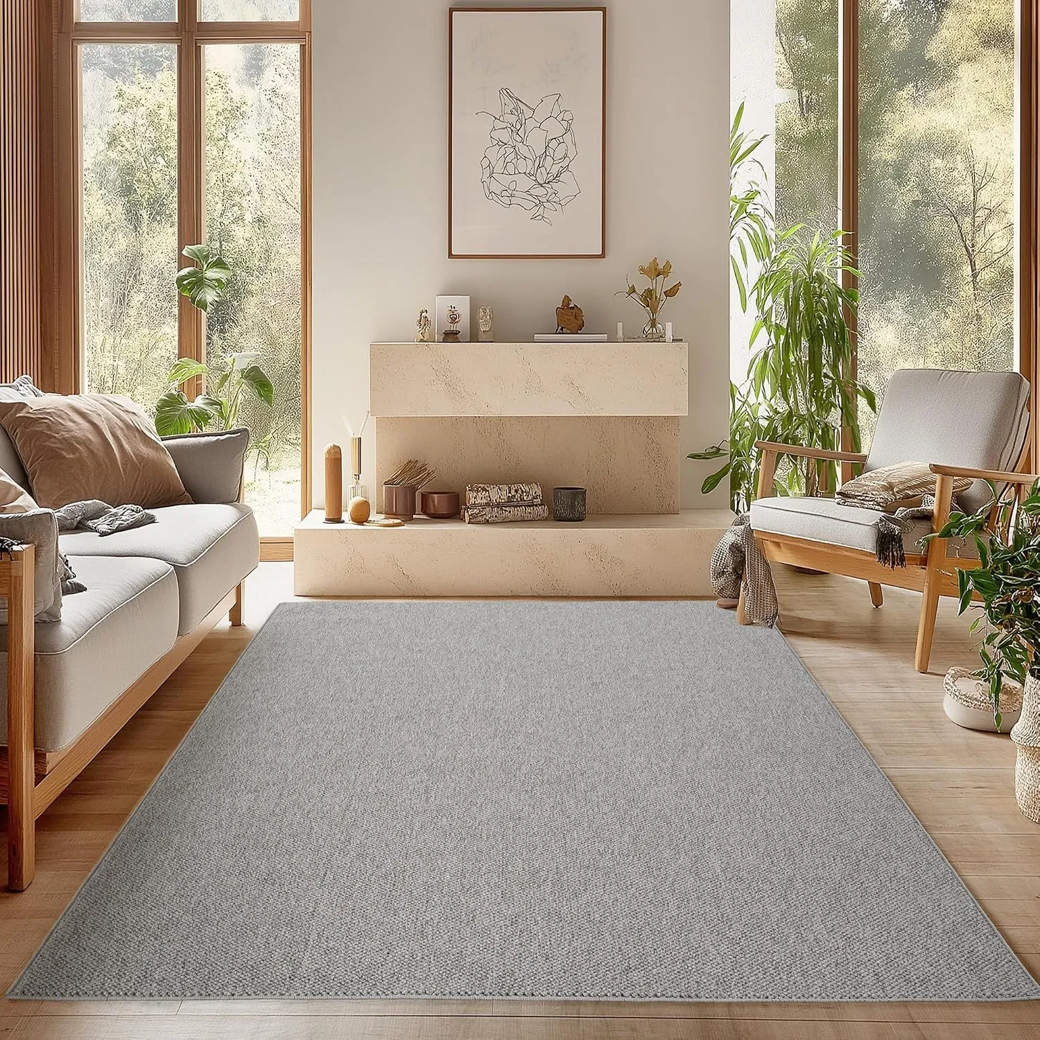 SIMPEX Teppich 200x290 cm Grau Einfarbig Bouclé Schlingenflor Skandi Stil Modern Weich Strapazierfähig Pflegeleicht gro…
