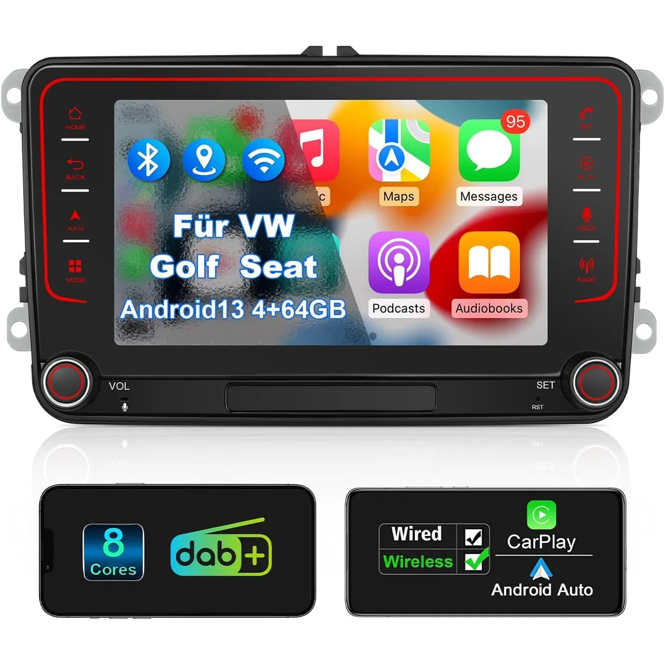 Autoradio mit Bildschirm für VW Golf 5 6 T5 Passat Polo 6R Tiguan Seat Skoda, 7 Zoll VW Caddy Radio 2Din mit Apple CarP…