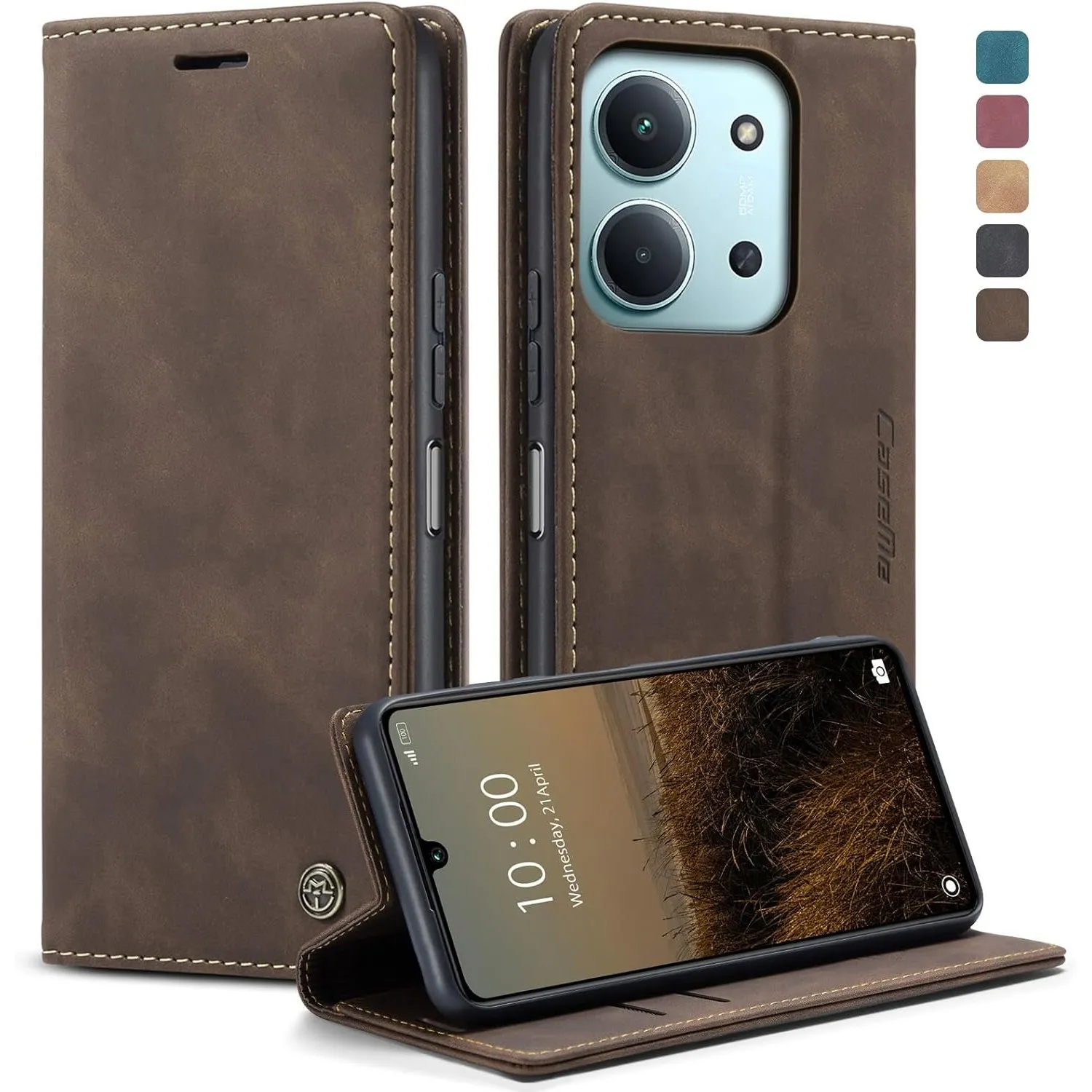 hülle Xiaomi Redmi 15C/Xiaomi Poco C85 5G klapphülle Premium Lederhülle Weiches Vintage-Nubukleder Faltbare Ständer Sch…